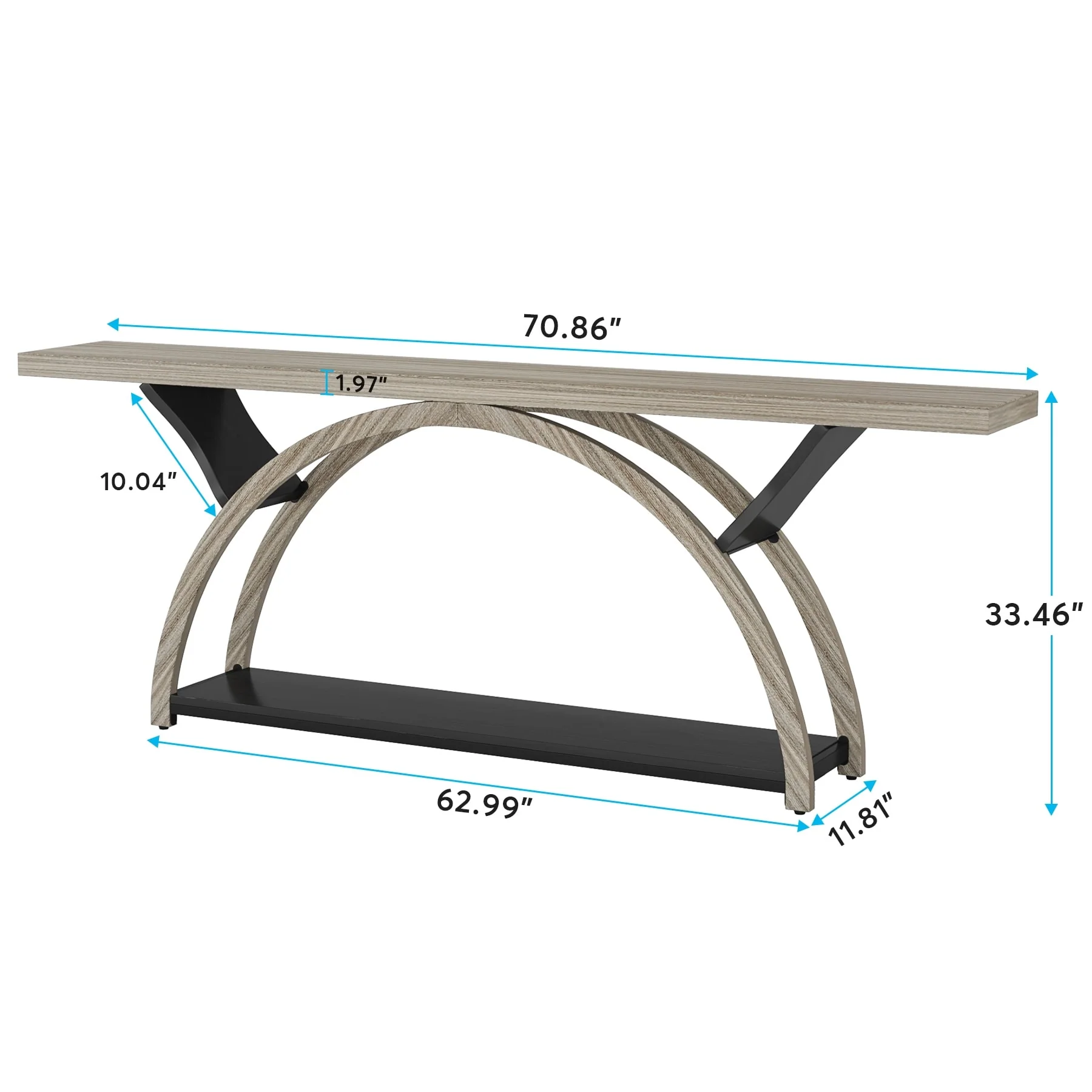 Gray 2-Tier Slim Console Sofa Table, Semi-Circular Metal Frame for Hallway - Image 10
