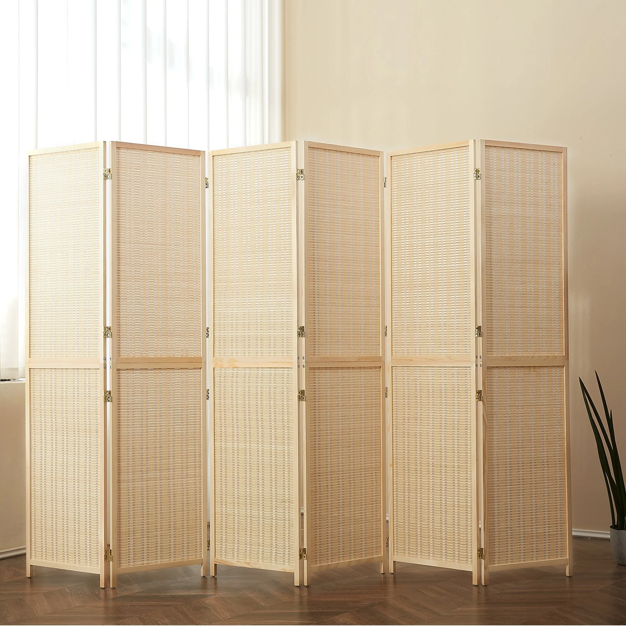 4-Panel Bamboo Folding Partition Screen 6FT Detachable Room Divider
