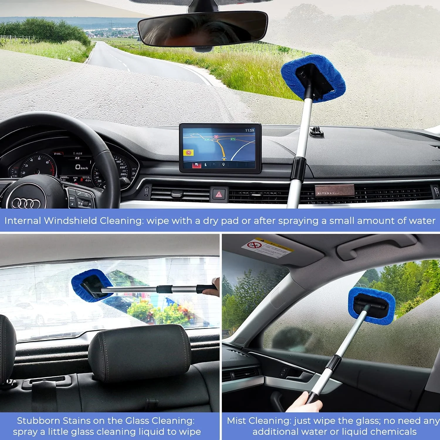 Car Wash Kit, Windshield Cleaner Glass Cleaning Tool, Cleaner for Car Window, Blue - Image 5