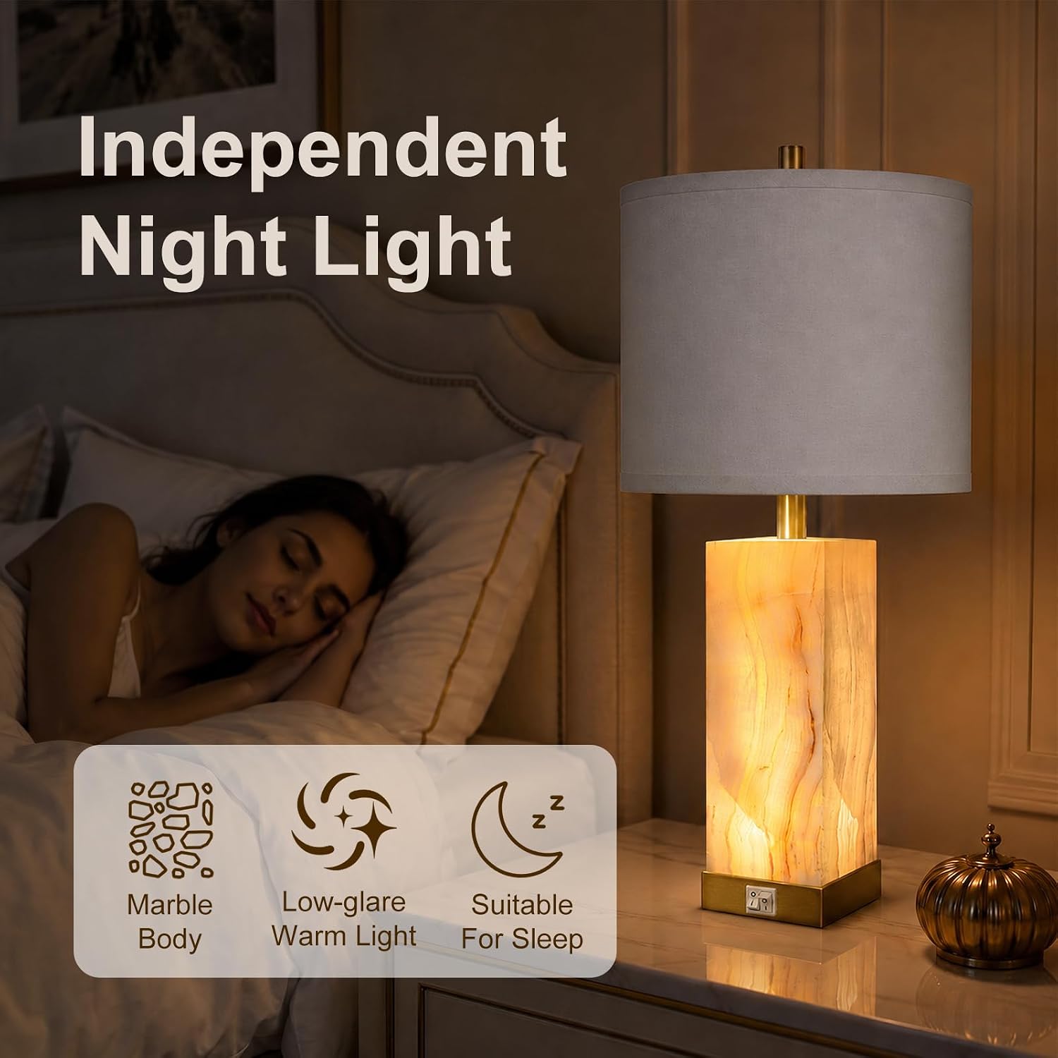 Translucent Marble Table Lamps with Night Light for Living Room - Image 6