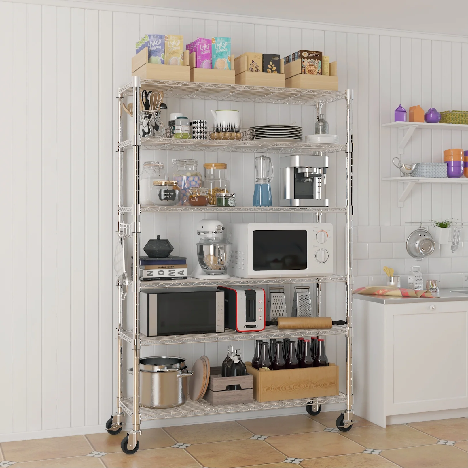 HiiKaa UltraDurable Heavy Duty NSF Solid Steel Wire Rack Storage Unit with Wheels,6-Tier Shelving for Kitchen,Storage Room,Silvery - Image 7