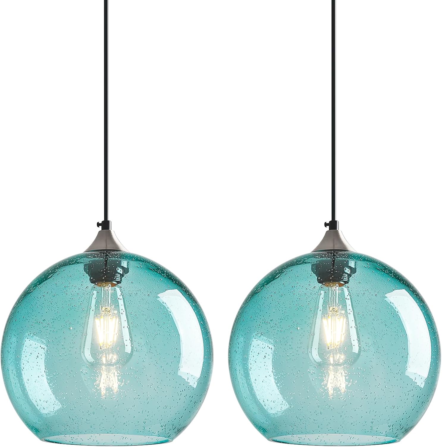 Amber Pendant Lights Kitchen Island 3 Pack, 5.9 in Seeded Glass Globe - Image 19