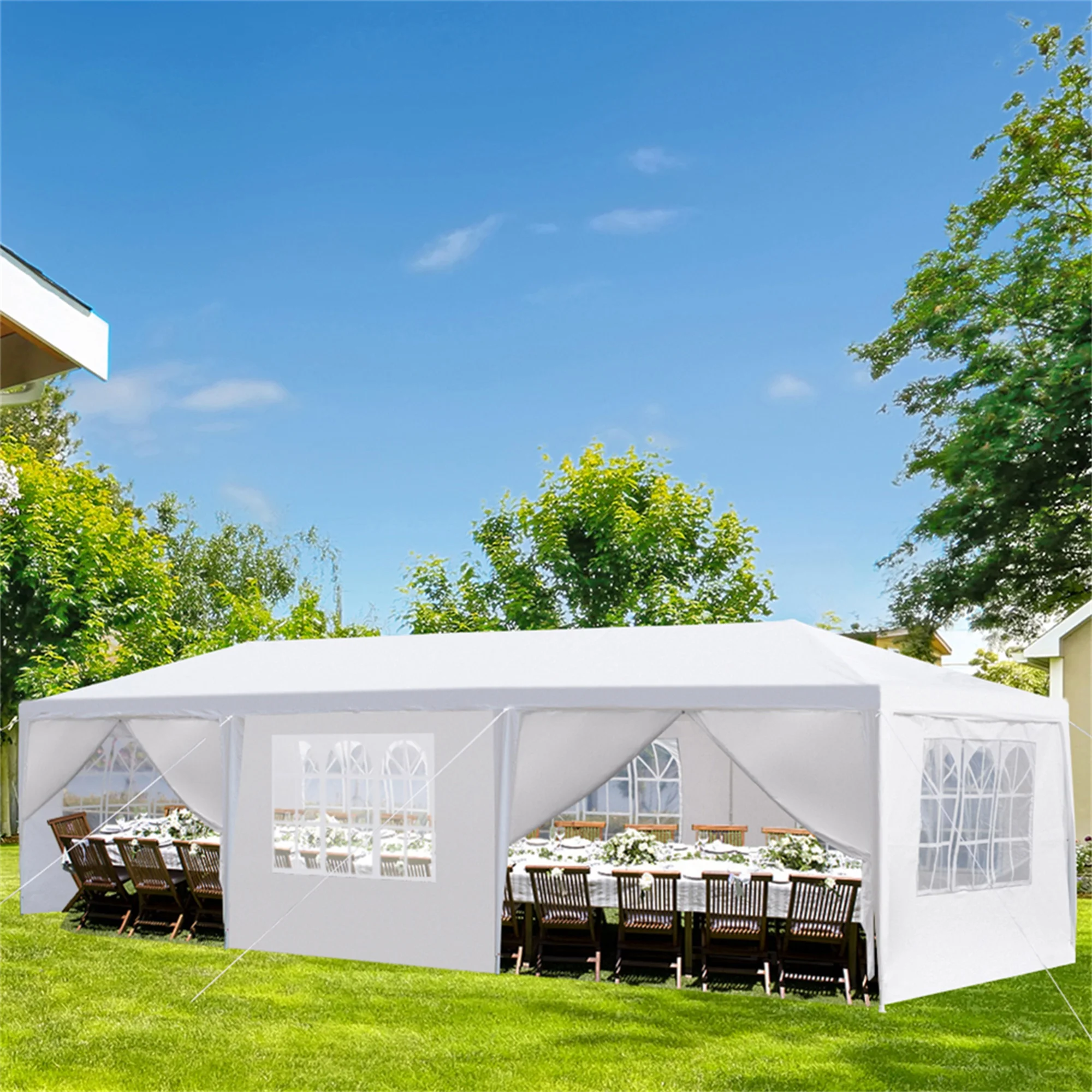 Kadyn 10'x30' Outdoor Party Tent with 8 Removable Sidewalls, Waterproof Canopy Patio Wedding Canopy, White - Image 2