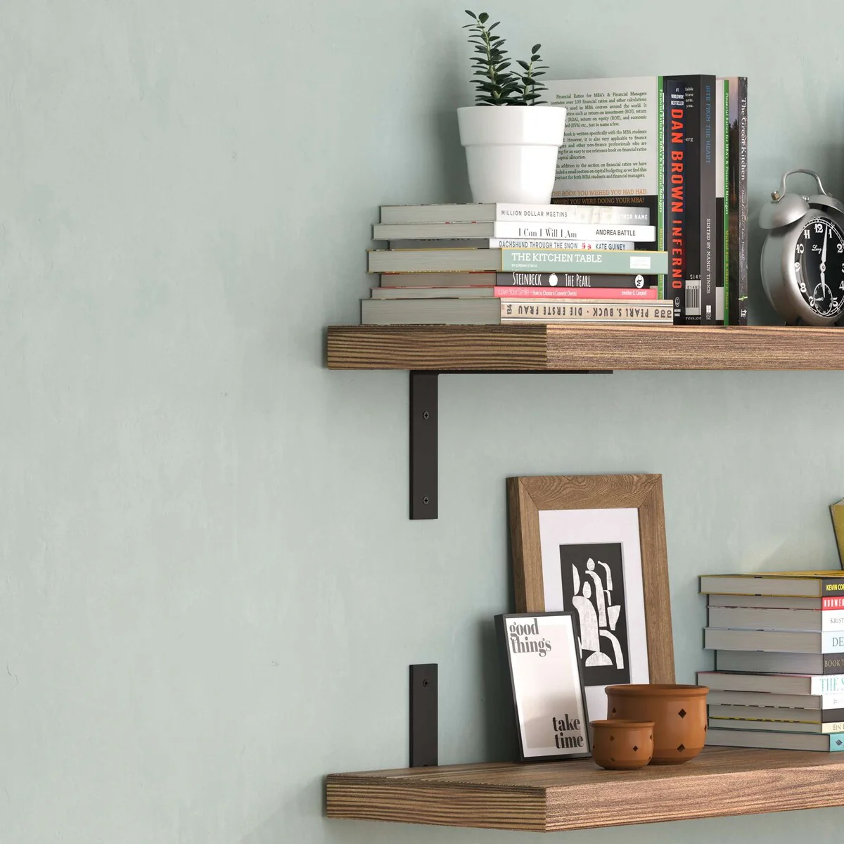 60 Inch Rustic Floating Wall Shelves, 2 Piece Burnt Wood Display and Storage Shelves