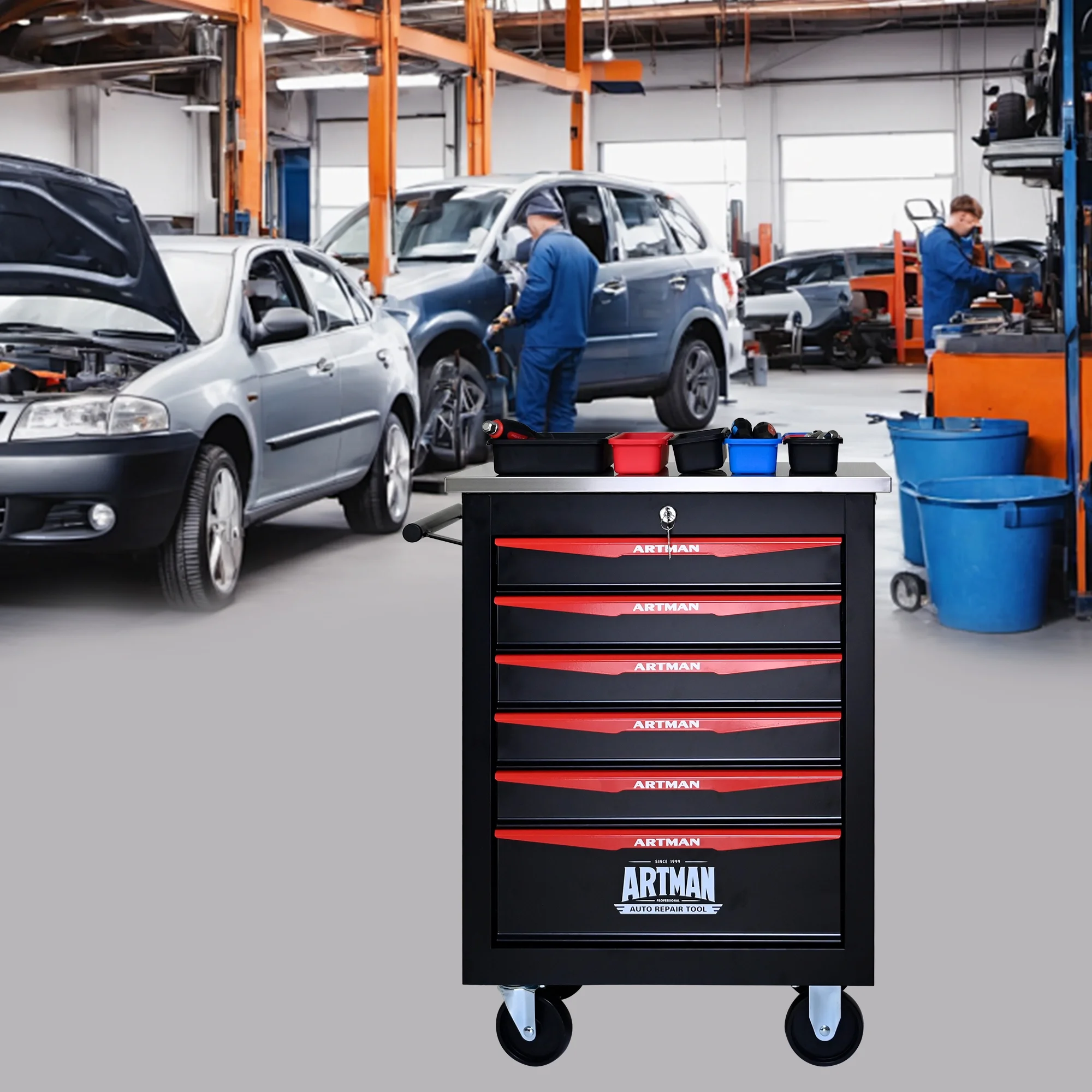 ARTMAN 6 Drawers Metal Rolling Storage Tool Chest Cabinet Cart with Wheels,with Key Locking and Parking Brake, Tool Box for Garage Workshop Warehouse - Image 10