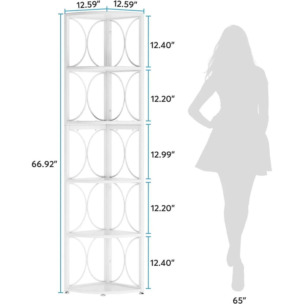 67 Inch Tall Corner Shelf, Freestanding Corner Bookshelf and Storage Shelving Unit - Image 7
