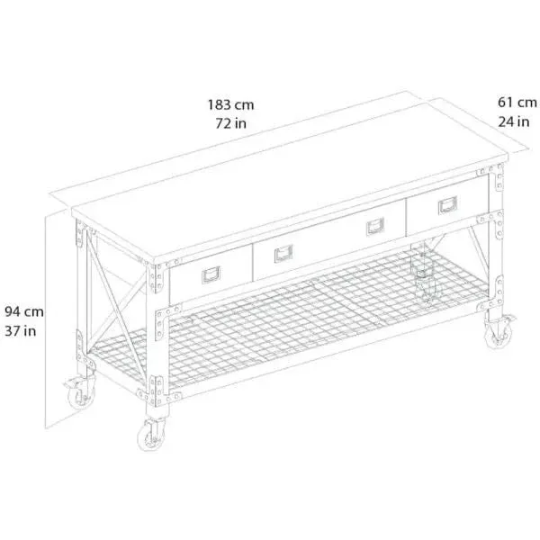 Building Products 72 in. 3-Drawers Rolling Industrial Workbench and Wood Top Configuration B - Image 7