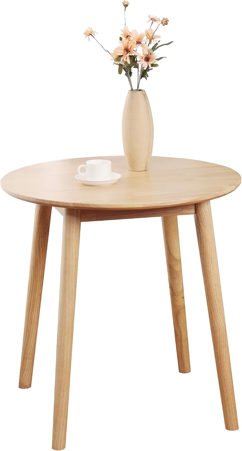 28.3" Small Round Dining Table for 2, Wooden Space-Saving Kitchen Dinner Table Rustic Wood Dining Table Mid Century Modern Kitchen Table (Brown) - Image 2