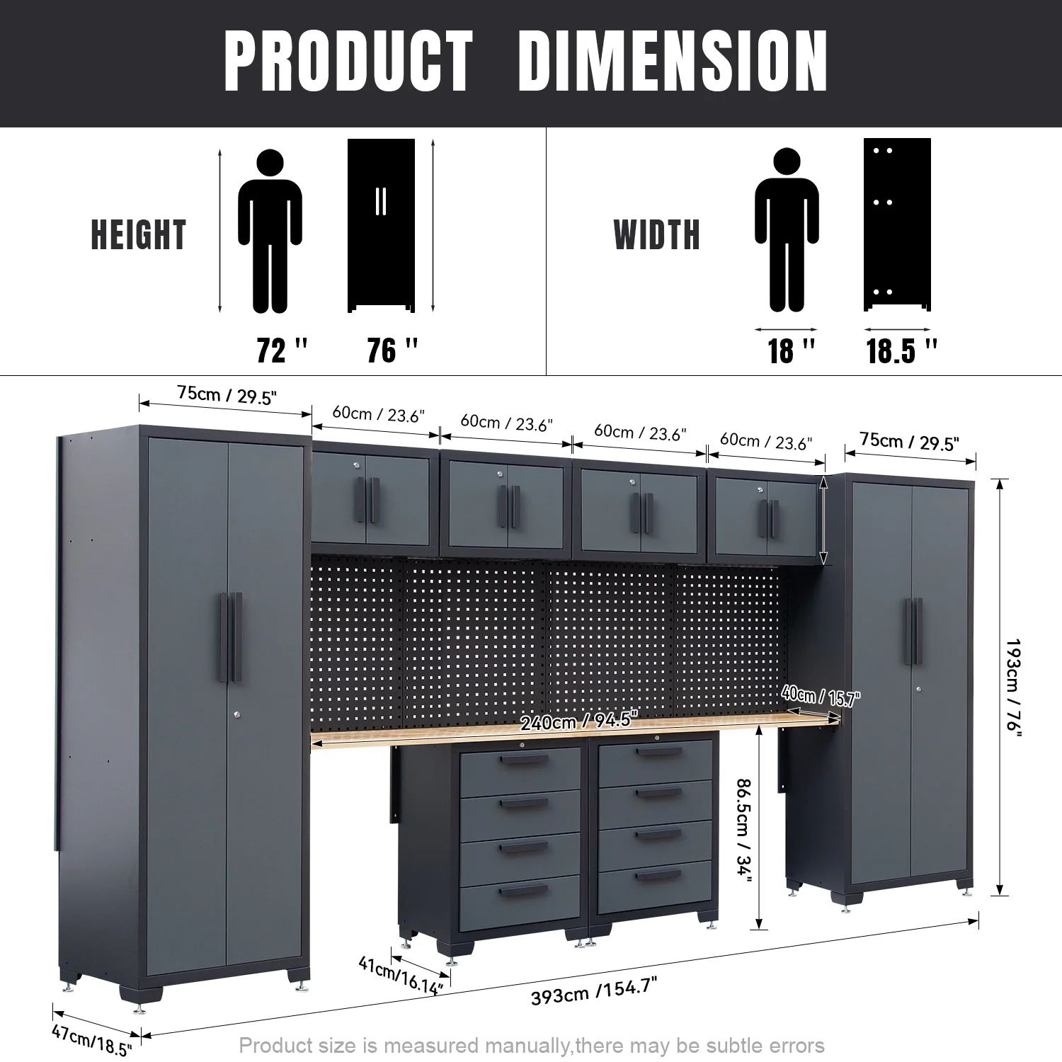 HPDMC Garage Storage Cabinet System 7-Pcs Workshop Set Metal Garage Cabinets System with Steel Cabinet Drawers, Workbench, Pegboard for Garage Tool Organization - Image 18
