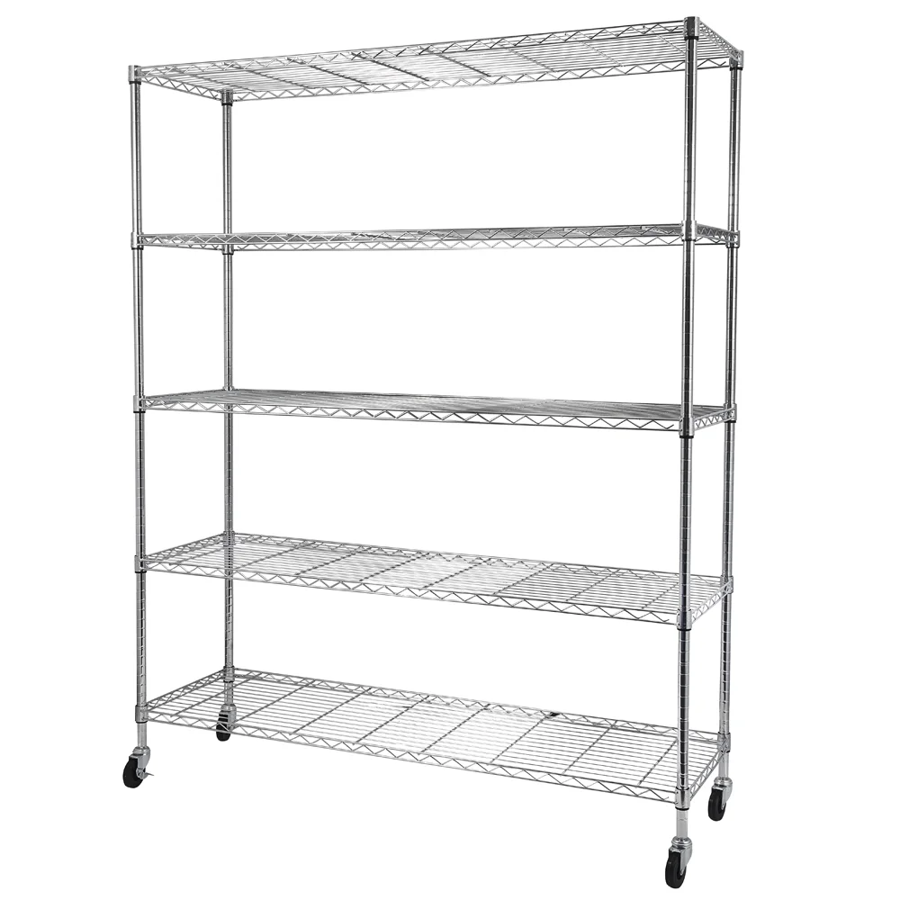 Tcbosik 5-Tier Heavy Duty Metal Storage Rack, NSF Certified Rolling Wire Shelving Unit with Adjustable Shelves for Home Office, Silver - Image 2