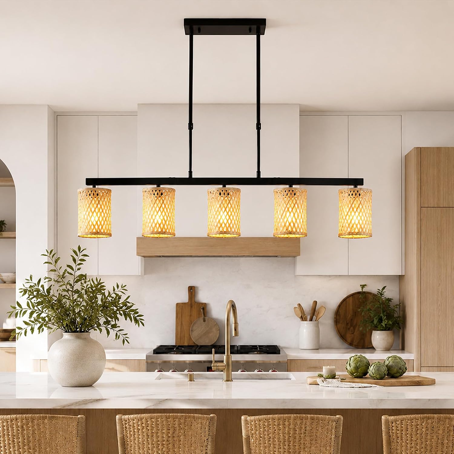 Modern Linear Chandelier, Dimmable LED Pendant Light with Remote - Image 3