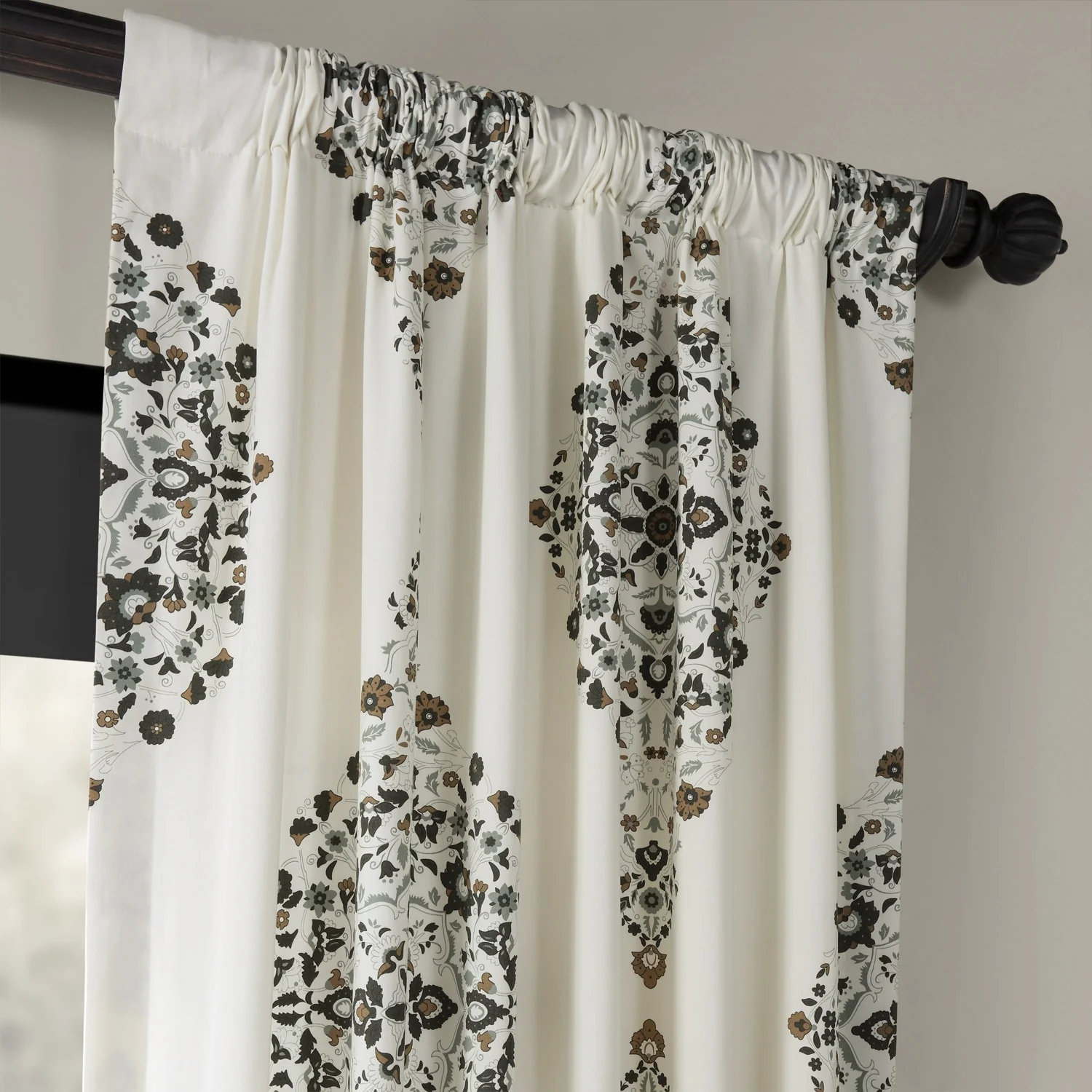Medallion Damask Printed Cotton Room Darkening Curtain Panel, 1 Piece - Image 17