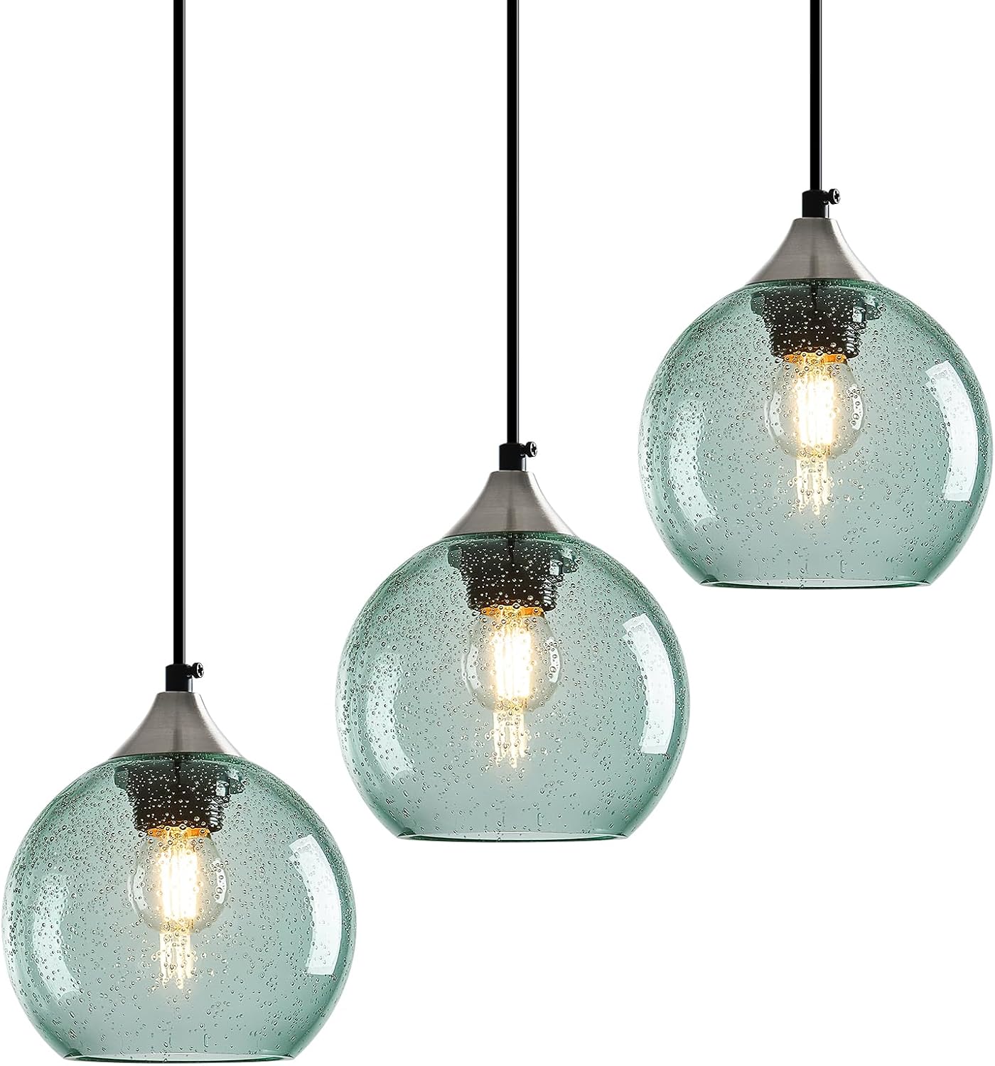Amber Pendant Lights Kitchen Island 3 Pack, 5.9 in Seeded Glass Globe - Image 2