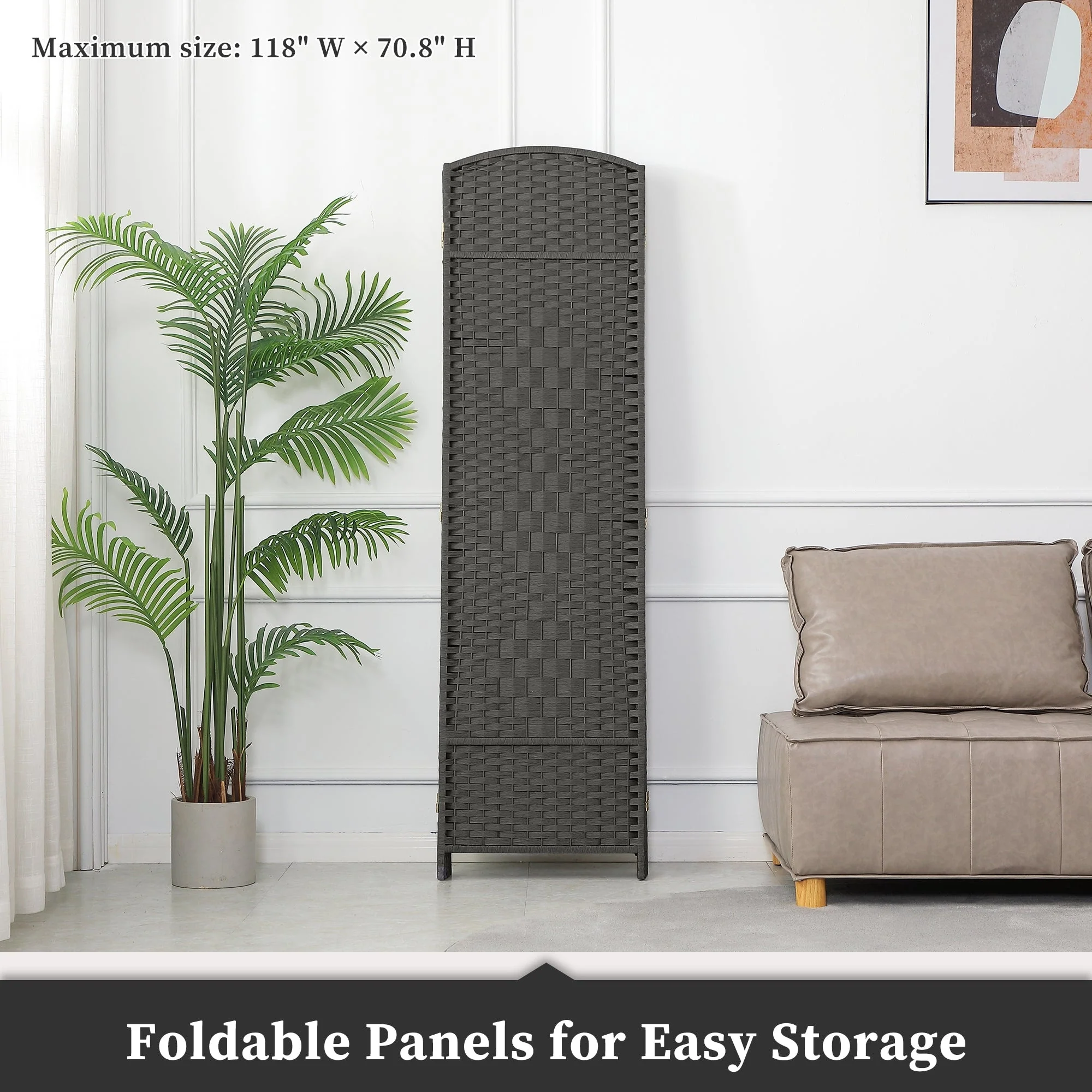 6 FT Tall Woven Fiber Room Divider, Freestanding Folding Privacy Screen - Image 26