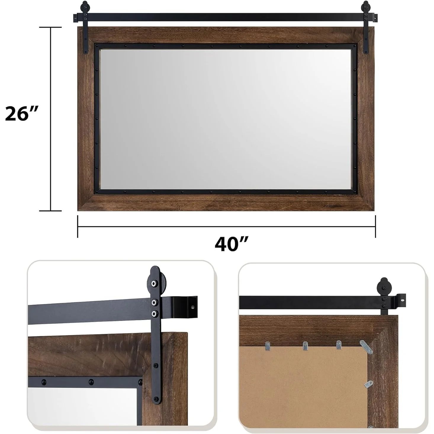 Farmhouse Barn Door Style Bathroom Vanity Mirror, Natural Wood Wall Mirror for Bathroom, Bedroom and Entryway - Image 3
