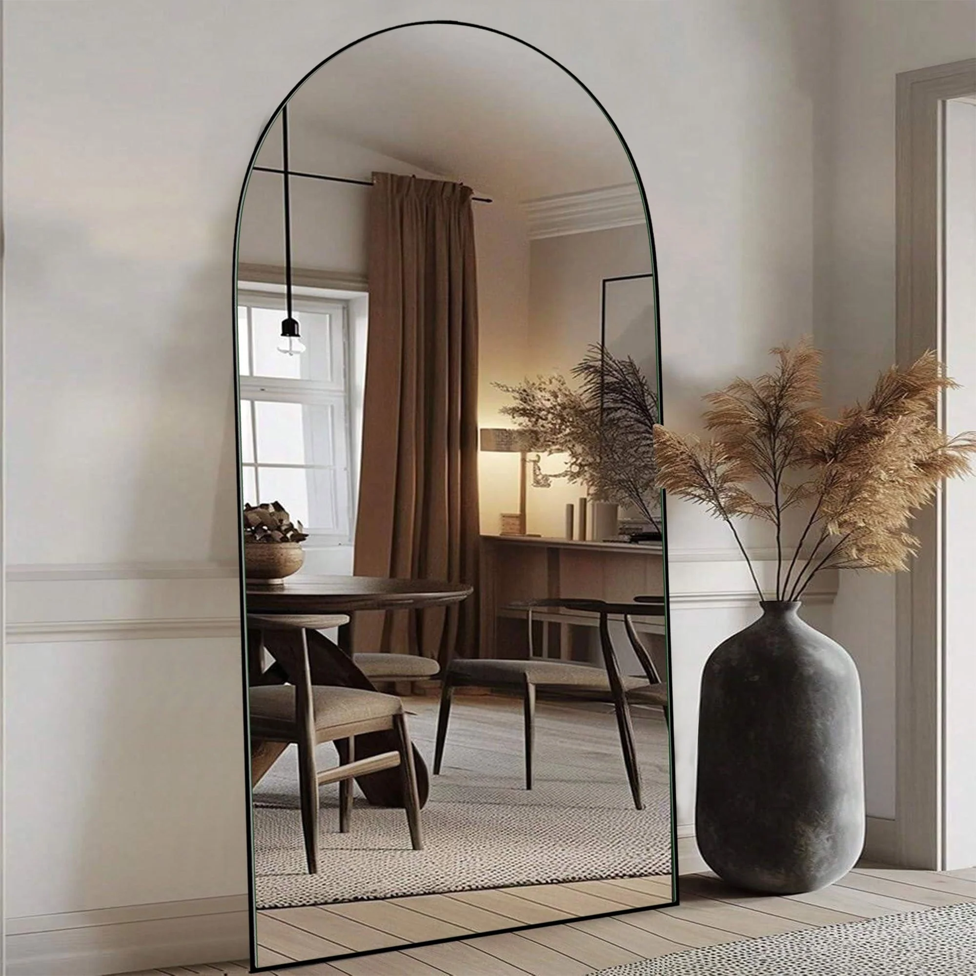 Arched Full Length Wood Floor Mirror, Full Body Standing and Wall Mounted Mirror for Bedroom, Living Room and Home Decor - Image 11