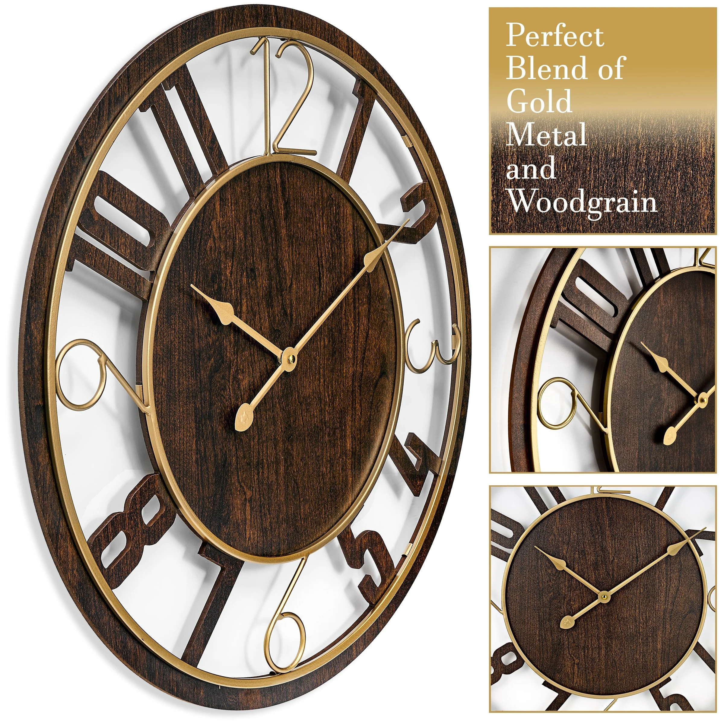 24 Inch Round Wooden Wall Clock, Modern Analog Clock with Numeral Design, Battery Operated - Image 15
