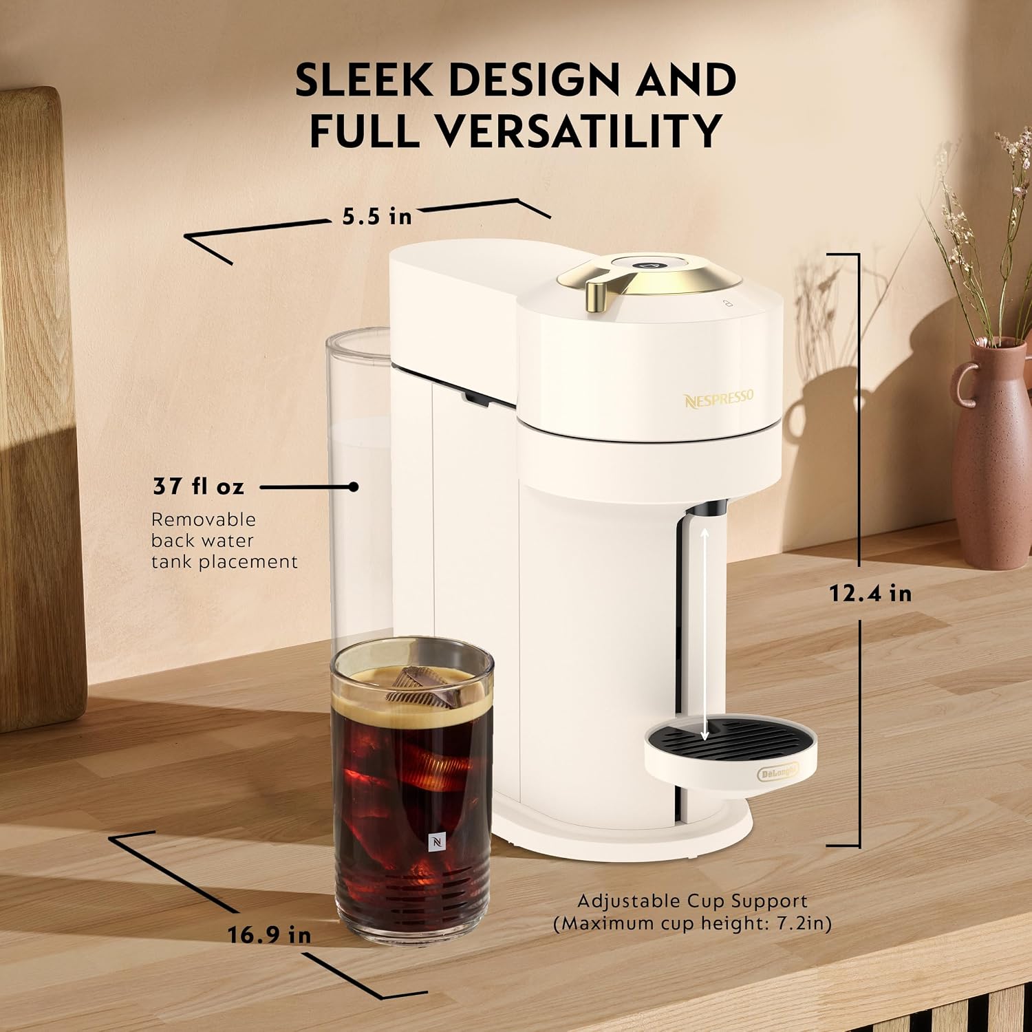 Vertuo Next Coffee and Espresso Maker, Creamy White and Gold - Image 3