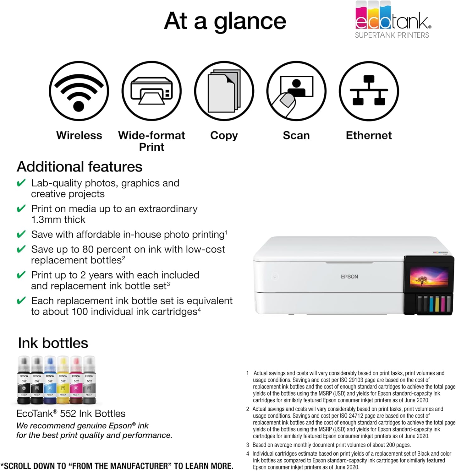 Wireless Wide-Format All-In-One Ink Tank Printer, Color Printer with Scanner & Copier for Home Office - Image 2