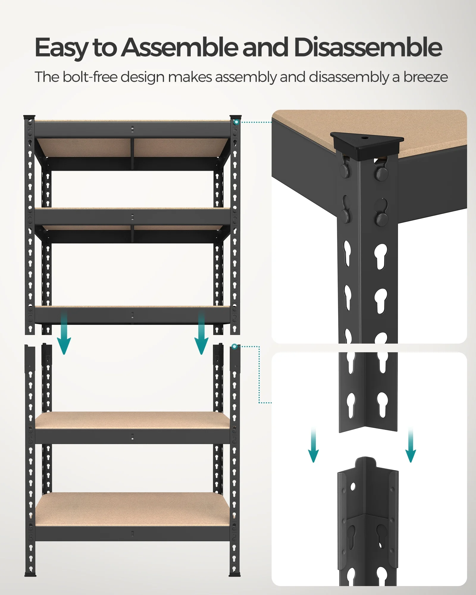Set of 2 Heavy-Duty 5-Tier Storage Shelves, 2310 lb Total Capacity, Boltless Adjustable Steel Shelving Units for Garage Basement, 59.1" H, Black - Image 7
