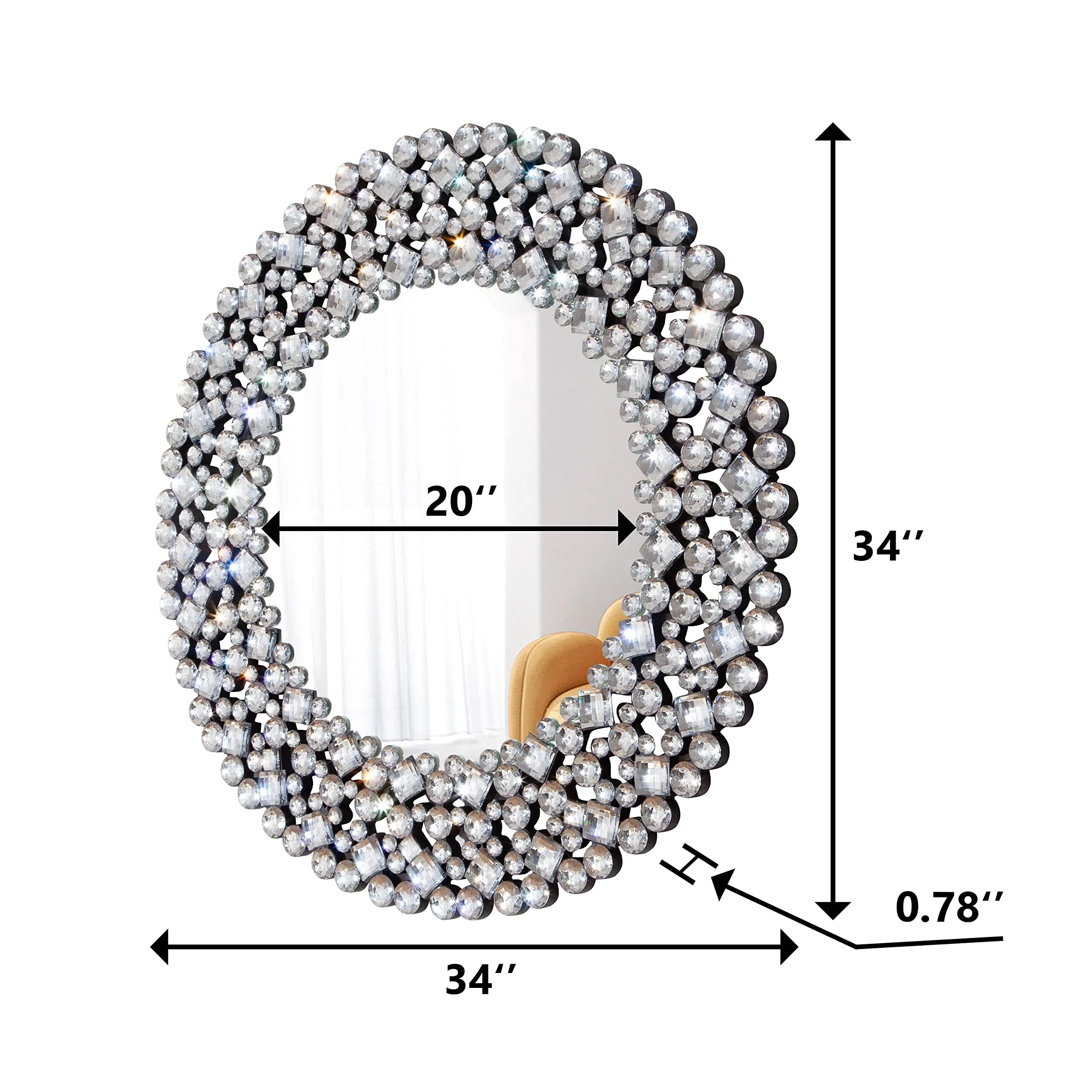 Modern Round Wall Mirror, Crystal Accent Decorative Mirror for Living Room, Bedroom and Entryway - Image 12