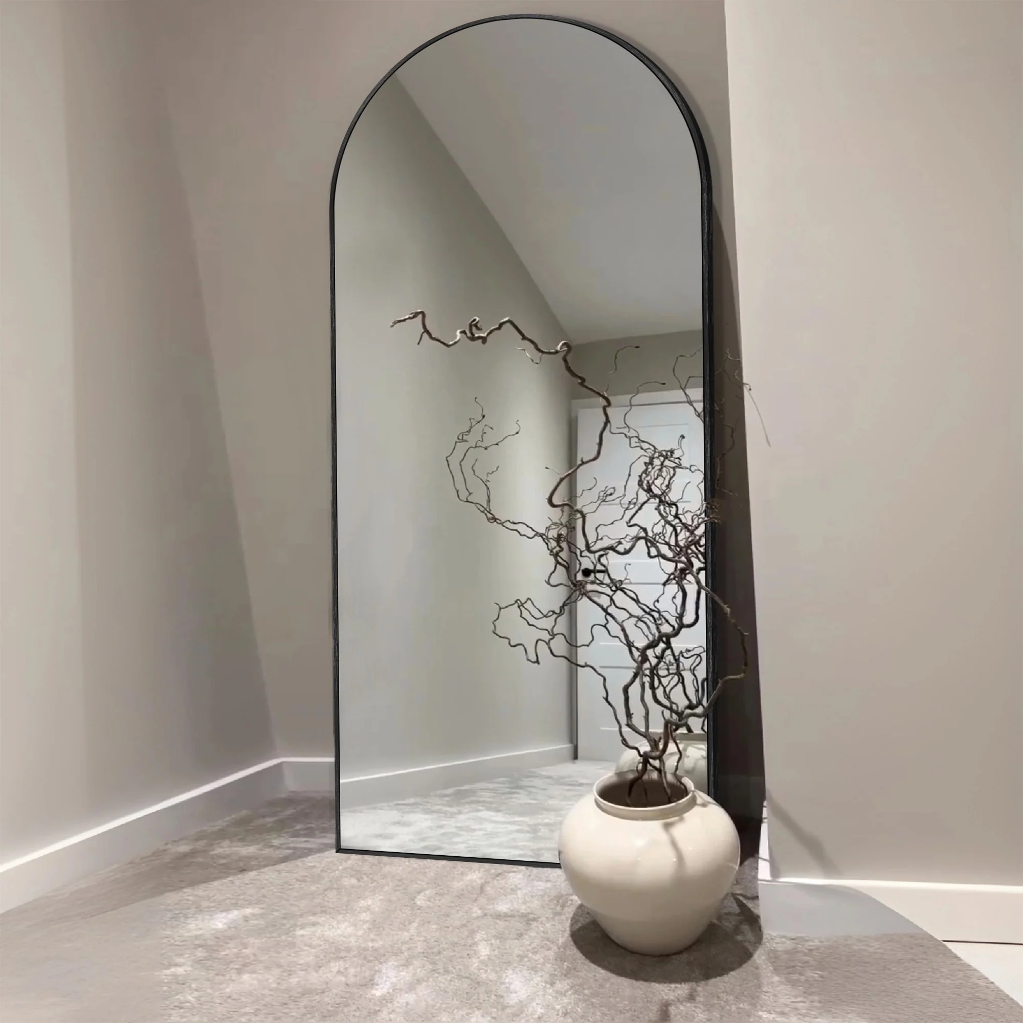 Modern Arched Full Length Floor Mirror, Aluminum Alloy Frame Standing Full Body Mirror - Image 78
