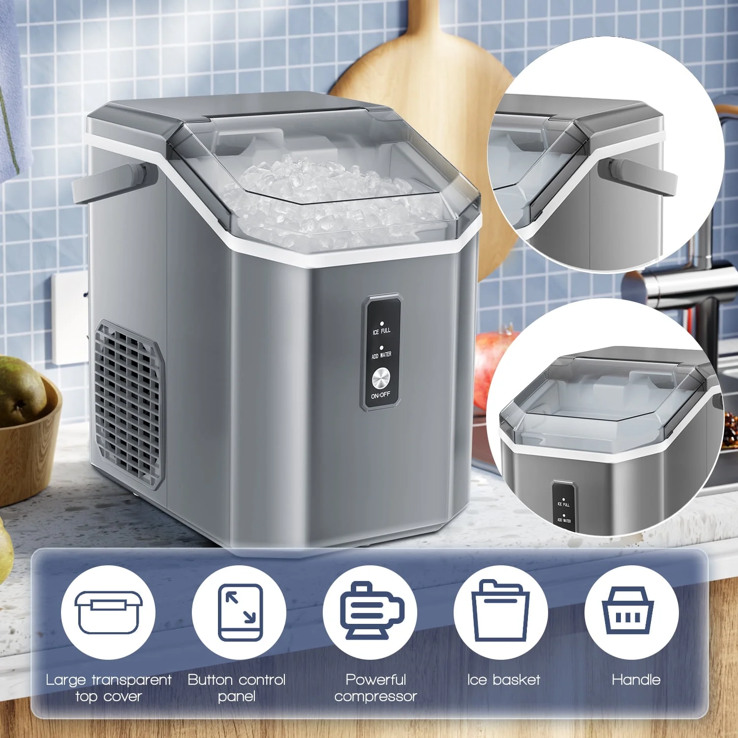 LHRIVER Countertop Nugget Ice Maker, 35Lbs/24H, Soft Chewable Ice, Ice Scoop, Self-Cleaning, White - Image 11