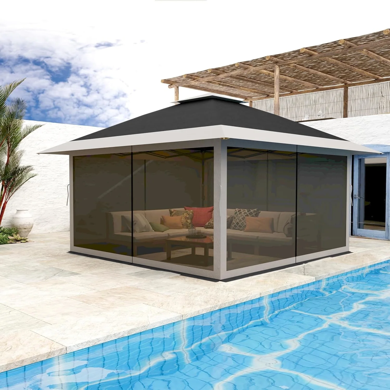 AOILE 13x13FT Pop-Up Patio Gazebo, Outdoor Canopy Tent with Mesh Walls, Double Roof & Carry Bag - Image 2