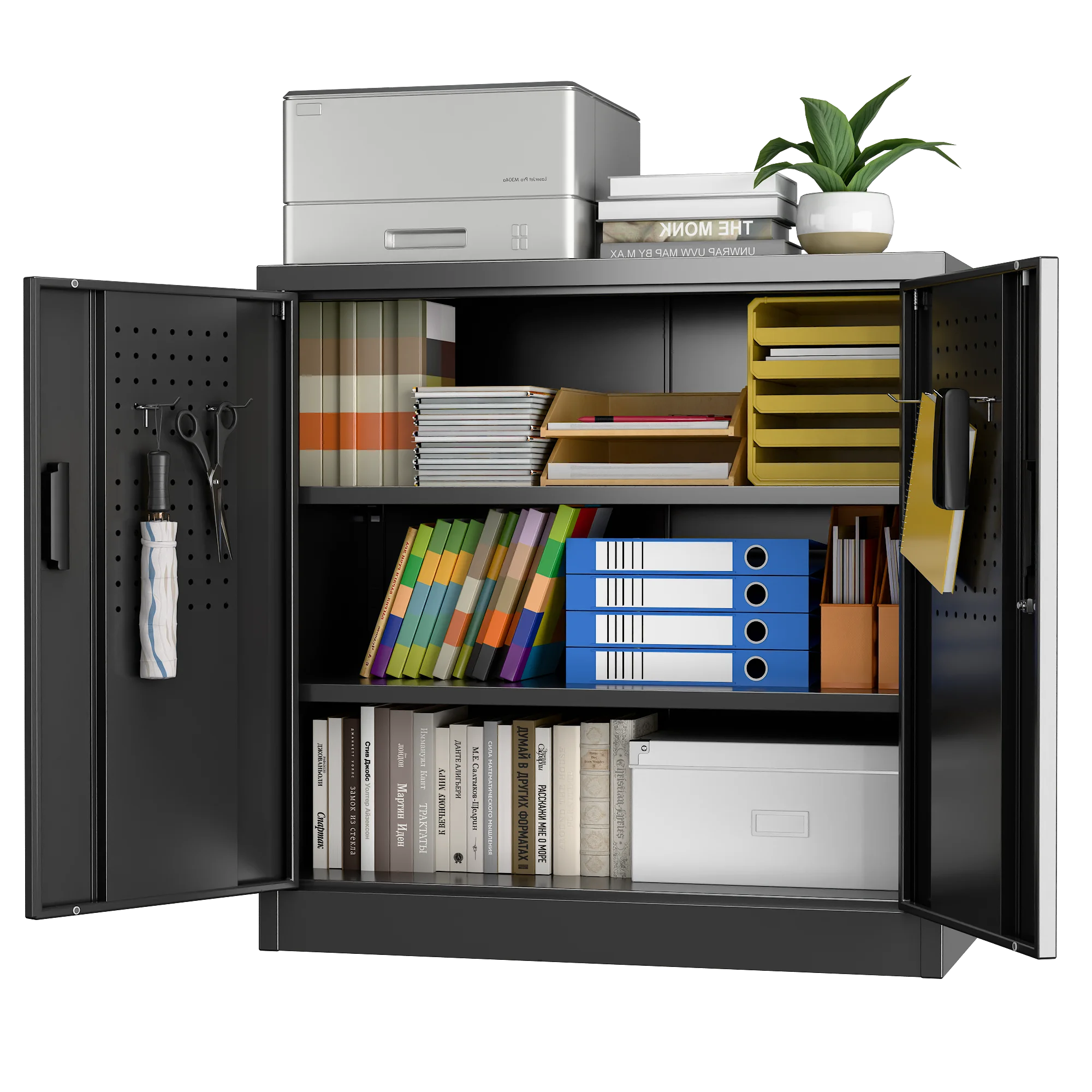 Aobabo Metal Storage Cabinet with Lock & Pegboard,Garage Storage Cabinet with 5 Adjustable Shelves,Tool Storage Cabinets for Home Office Garage,Assembly Required,Black - Image 38