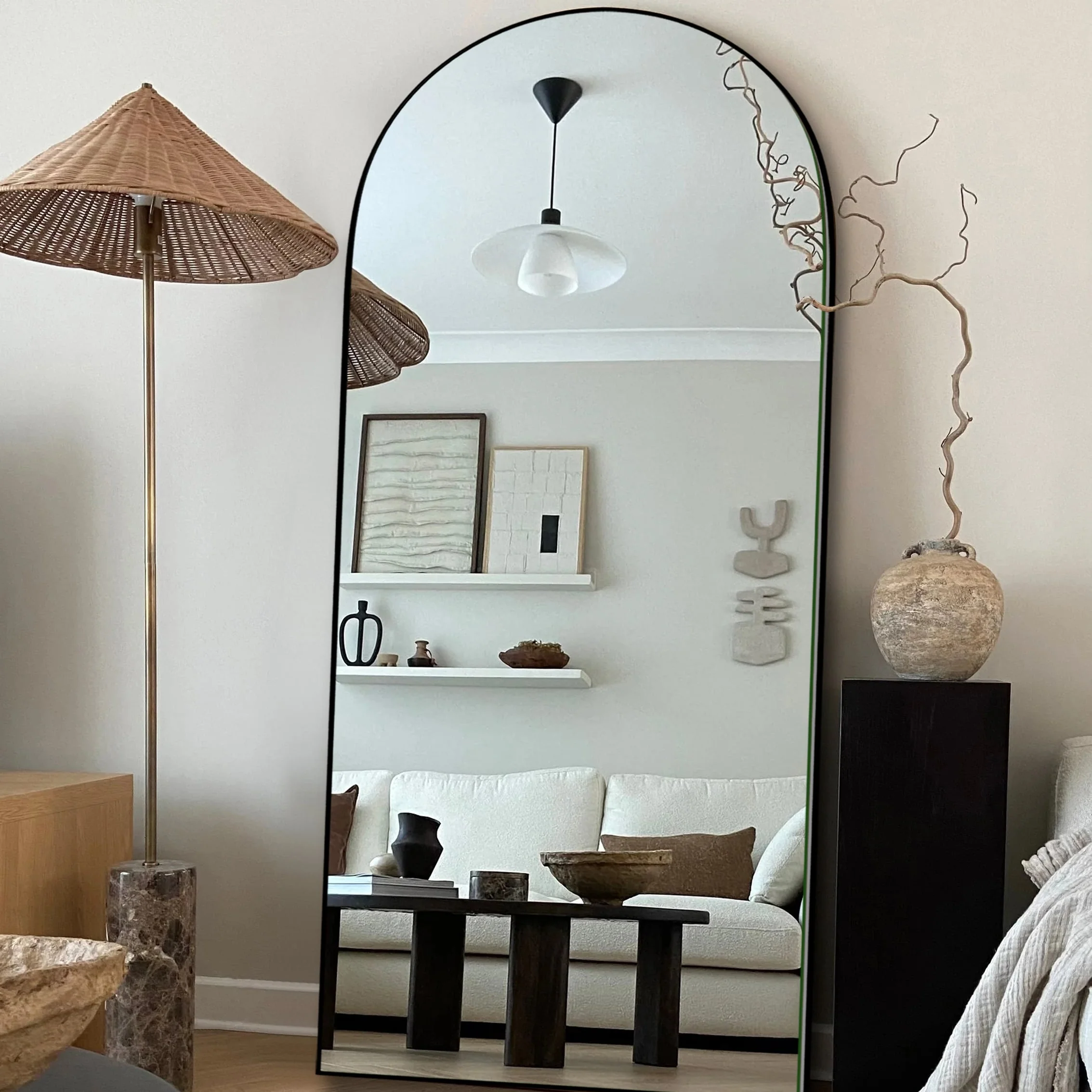 Arched Full Length Wood Floor Mirror, Full Body Standing and Wall Mounted Mirror for Bedroom, Living Room and Home Decor - Image 33