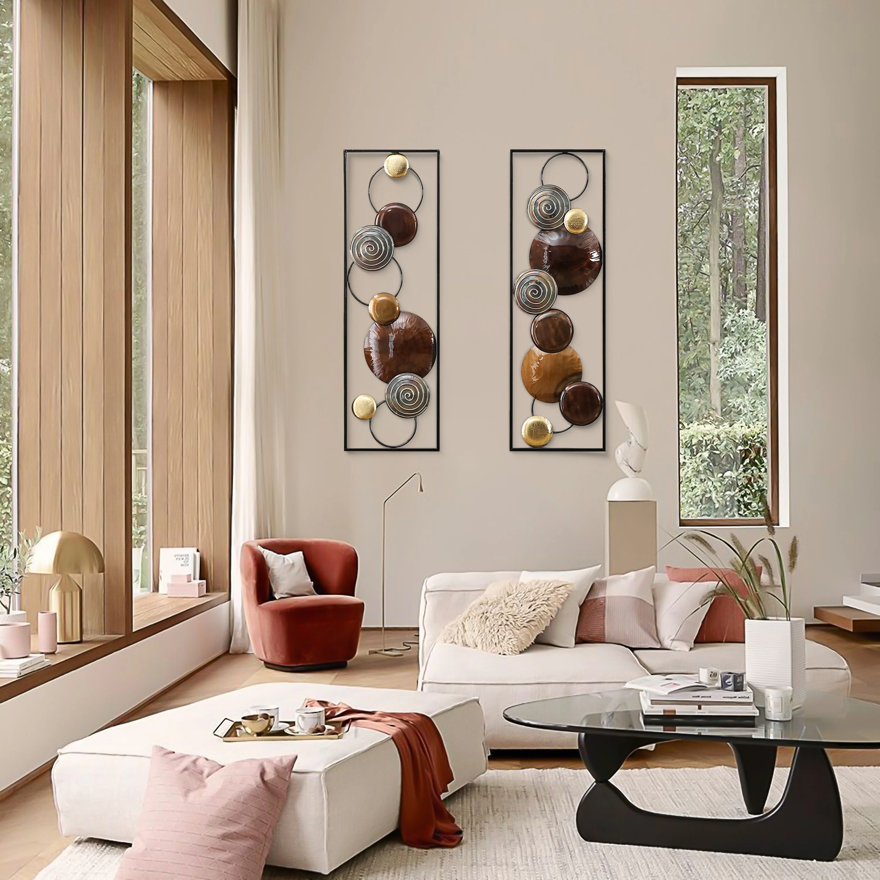 Set of 2 Modern Gold and Brown Metal Wall Decor, Abstract Decorative Wall Art for Living Room, Bedroom and Home Decoration - Image 6