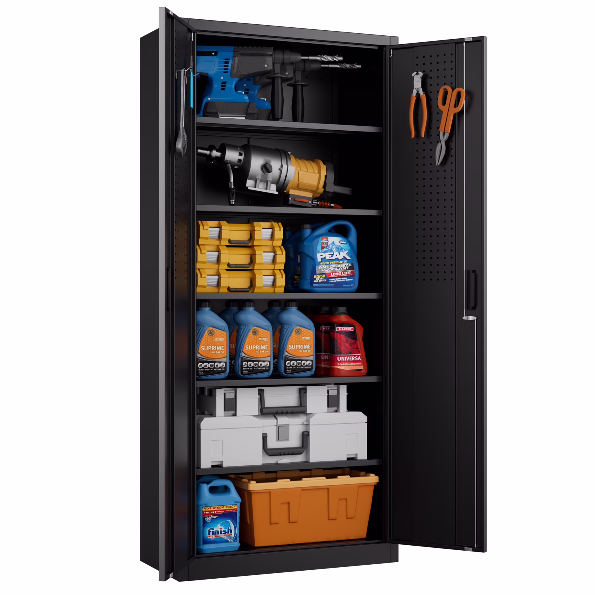 Aobabo Metal Storage Cabinet with Lock & Pegboard,Garage Storage Cabinet with 5 Adjustable Shelves,Tool Storage Cabinets for Home Office Garage,Assembly Required,Black - Image 15