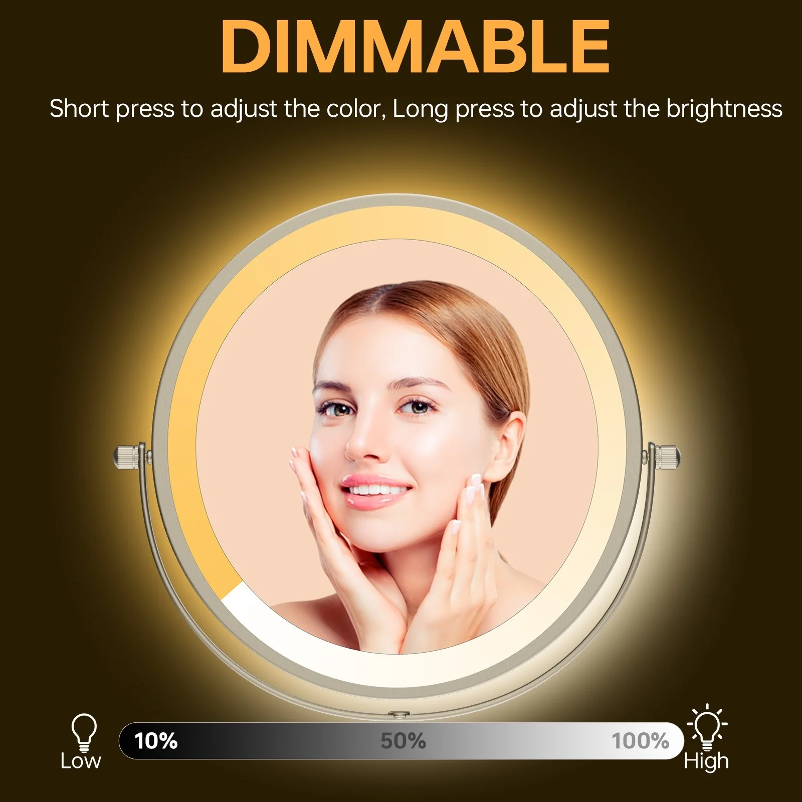 8 Inch Round Wall Mounted Makeup Mirror, Rechargeable, 1X/10X Magnification, 3-Color LED Lights - Image 7