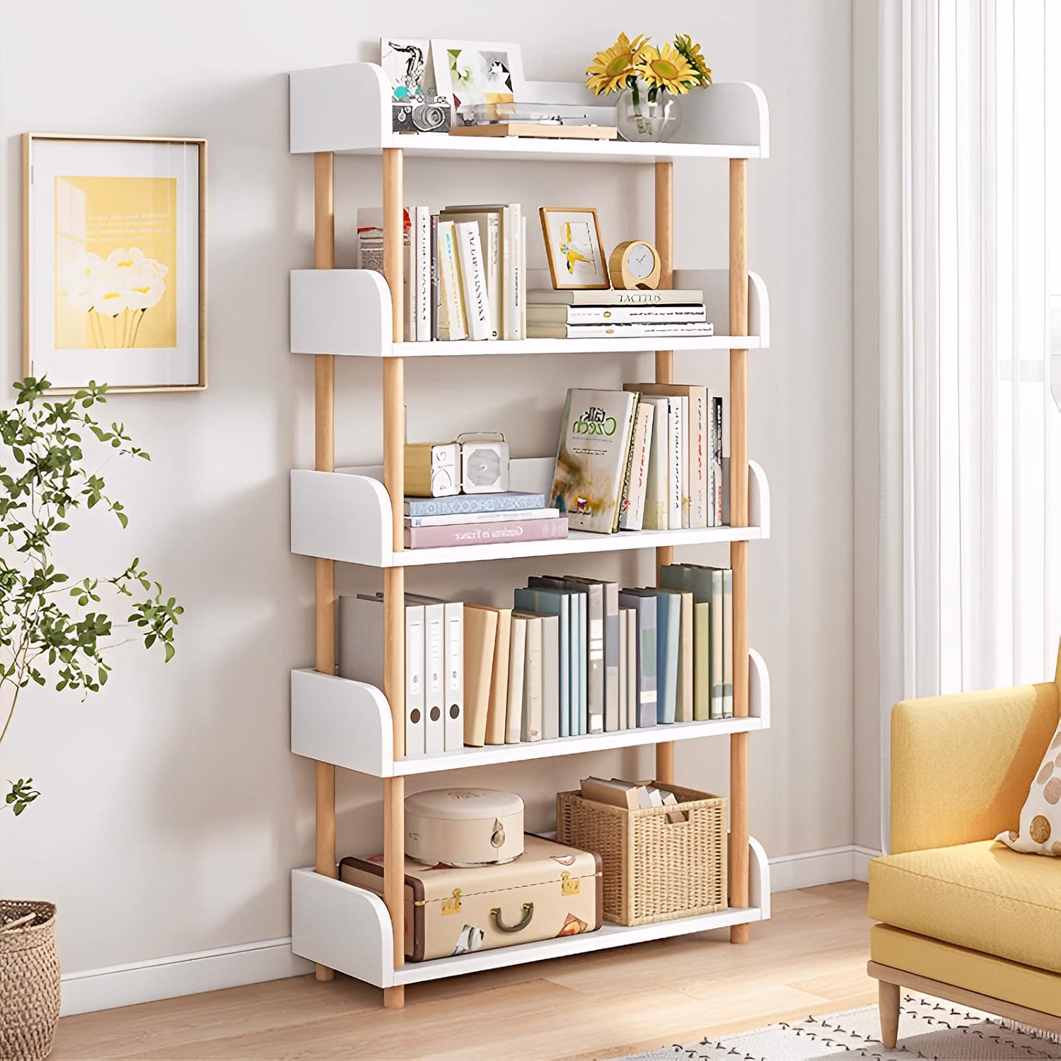 4-Tier Wooden Open Bookcase, Warm White - Image 4