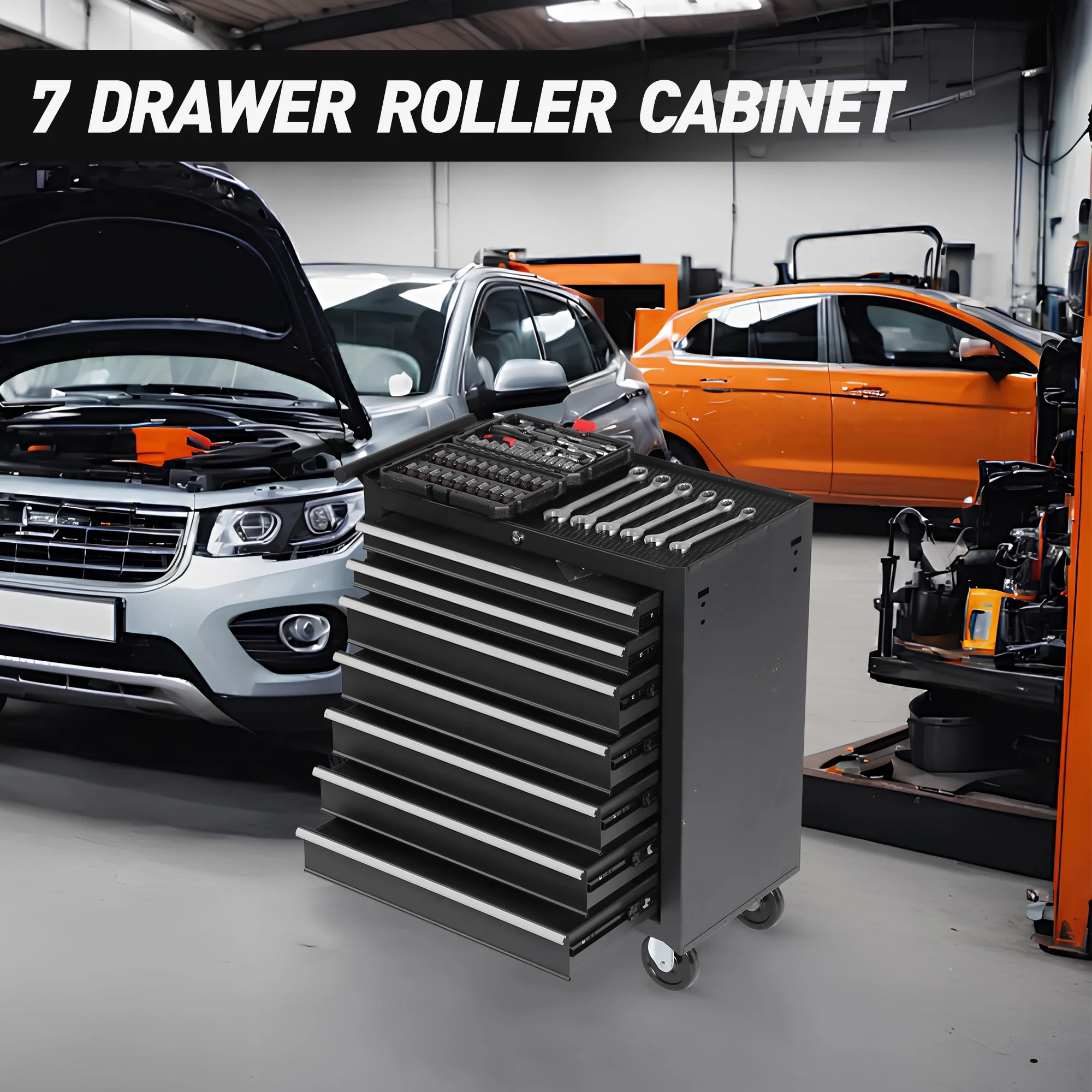 7-Drawer Rolling Tool Chest with Wheels -C Heavy-Duty Tool Storage Cart for Garage, Workshop, or Job Site - Image 2