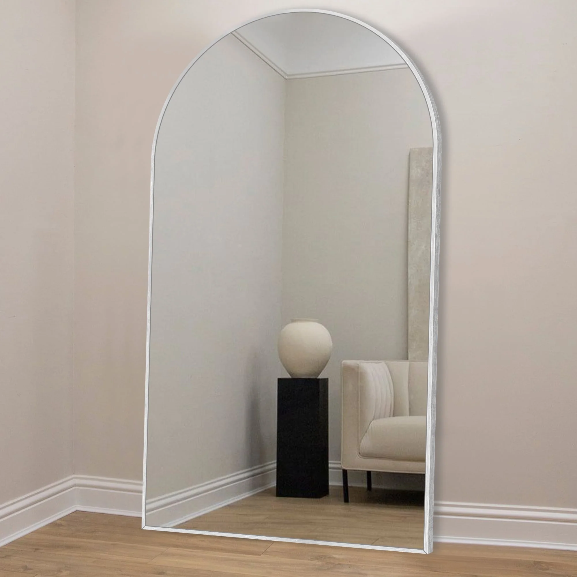 Modern Arched Full Length Floor Mirror, Aluminum Alloy Frame Standing Full Body Mirror - Image 21