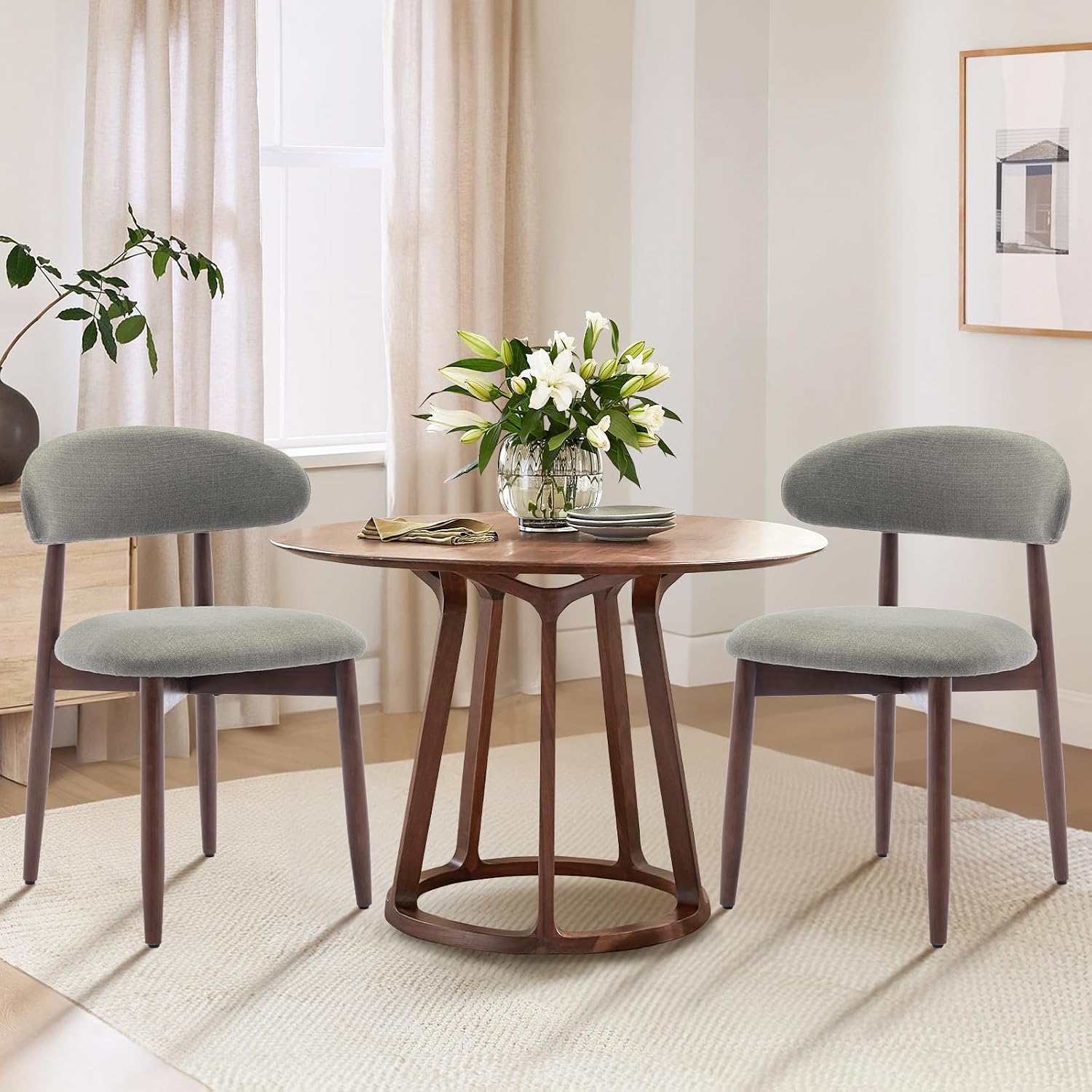 Wooden Dining Chairs Set of 6, Upholstered Kitchen Side Chair, Camel - Image 14