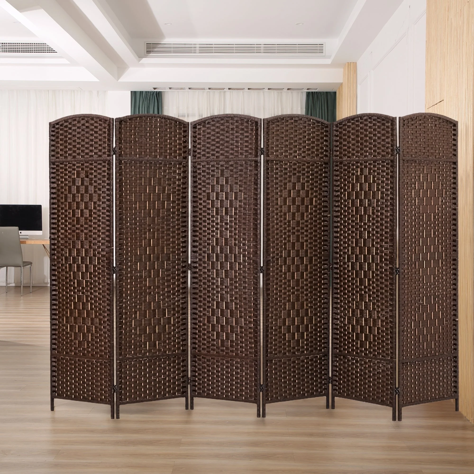 6 FT Tall Woven Fiber Room Divider, Freestanding Folding Privacy Screen - Image 4