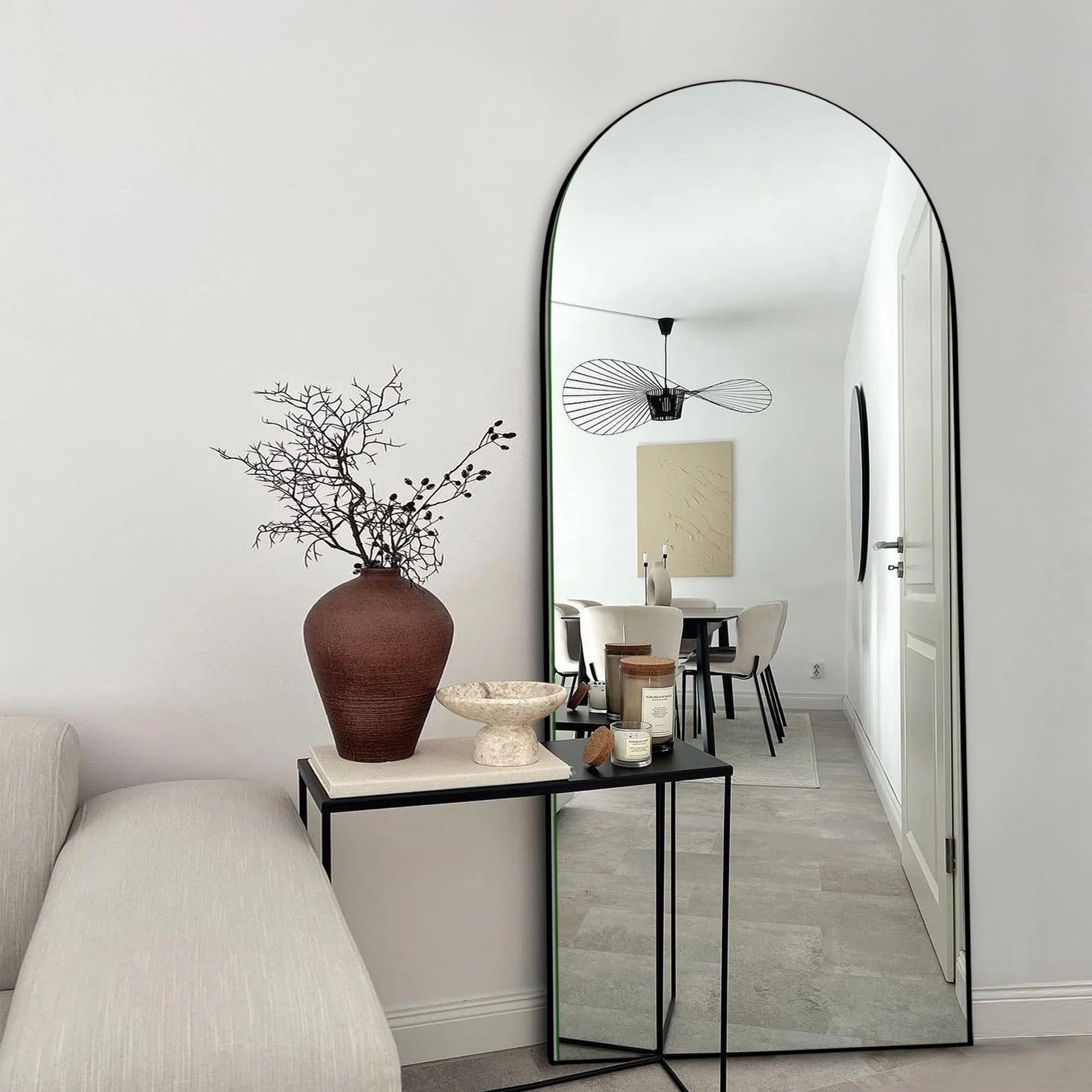 Arched Full Length Wood Floor Mirror, Full Body Standing and Wall Mounted Mirror for Bedroom, Living Room and Home Decor - Image 60