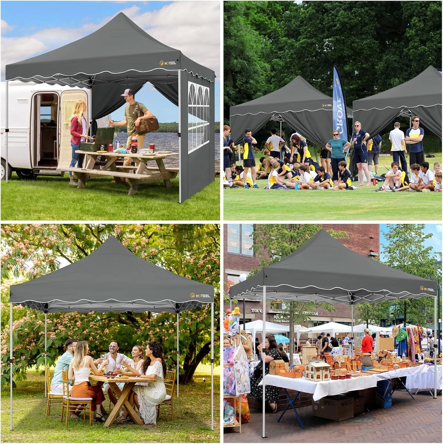 SANOPY 10' x 20' Pop up Canopy Party Tent with 6 Removable Sidewalls, Wave Eave Outdoor Waterproof Patio Gazebo Tent with Carry Bag, Backyards Camping Picnics, Black - Image 19