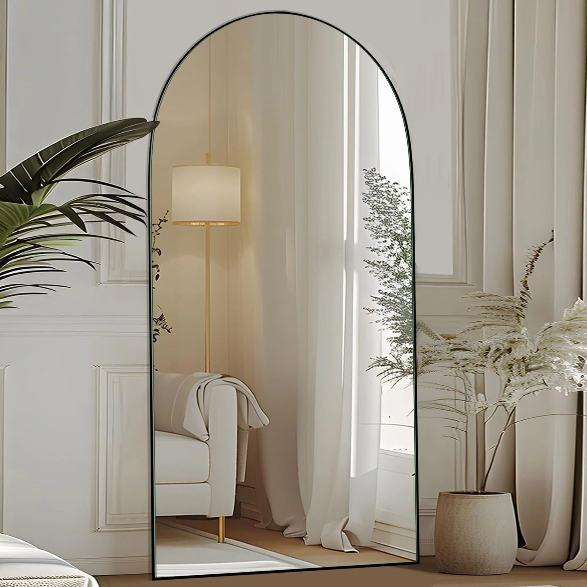 Arched Full Length Wood Floor Mirror, Full Body Standing and Wall Mounted Mirror for Bedroom, Living Room and Home Decor - Image 31