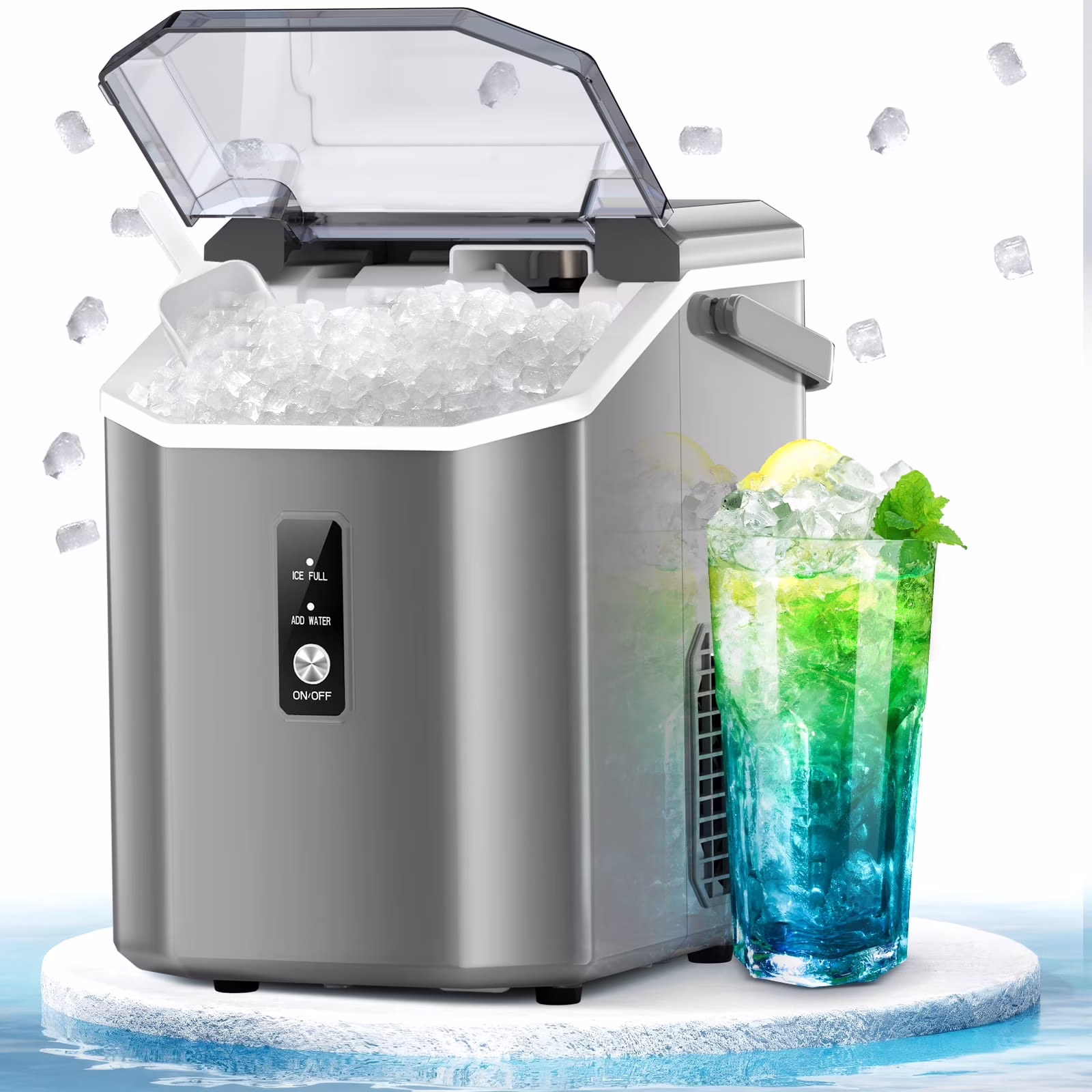 LHRIVER Countertop Nugget Ice Maker, 35Lbs/24H, Soft Chewable Ice, Ice Scoop, Self-Cleaning, White - Image 3