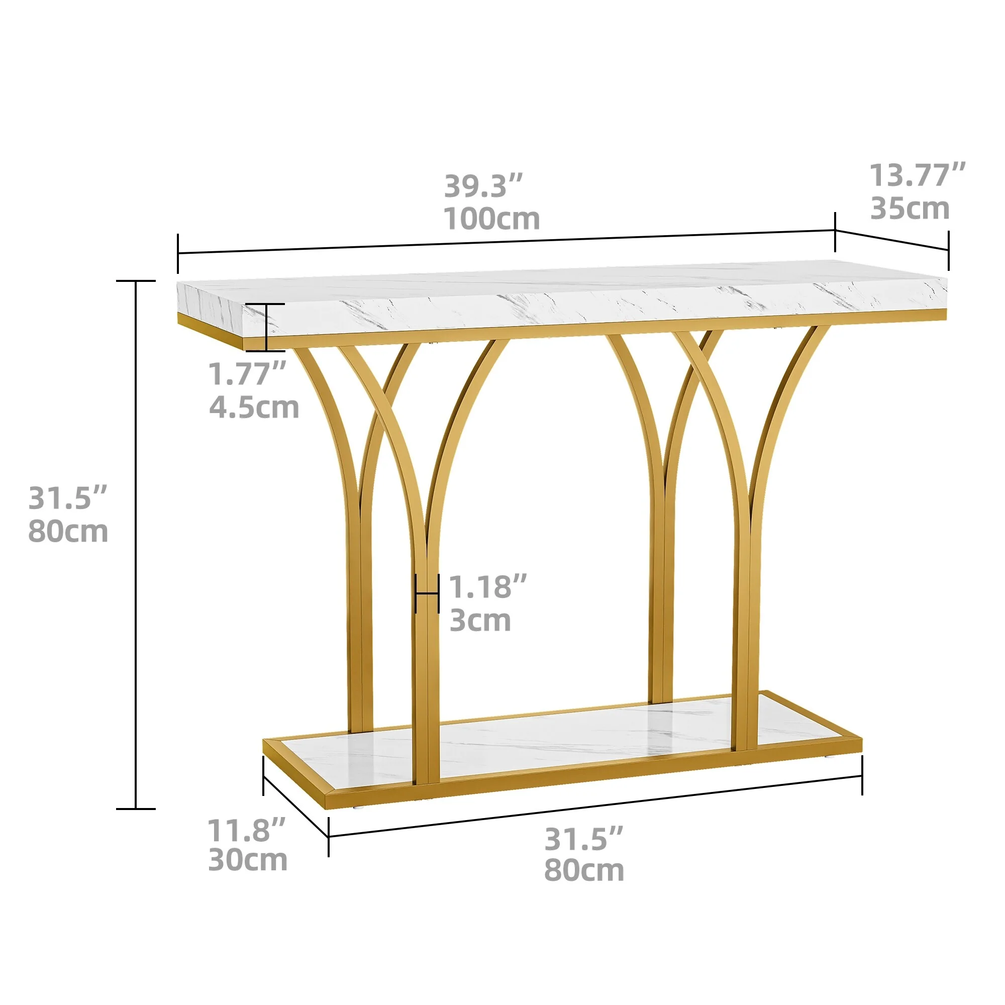 Modern Gold Console Table with Marbled Top, Sofa Table for Entryway and Hallway - Image 37