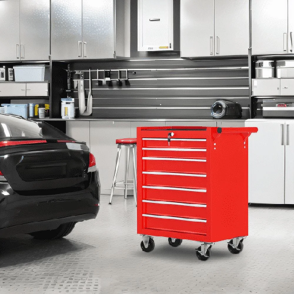 POVANLI 7-Drawer Rolling Tool Chest with Wheels Multifunctional Tool Chest Portable Tool Storage Cabinet with Locking System for Garage Workshop Warehouse Repair Shop - Image 6