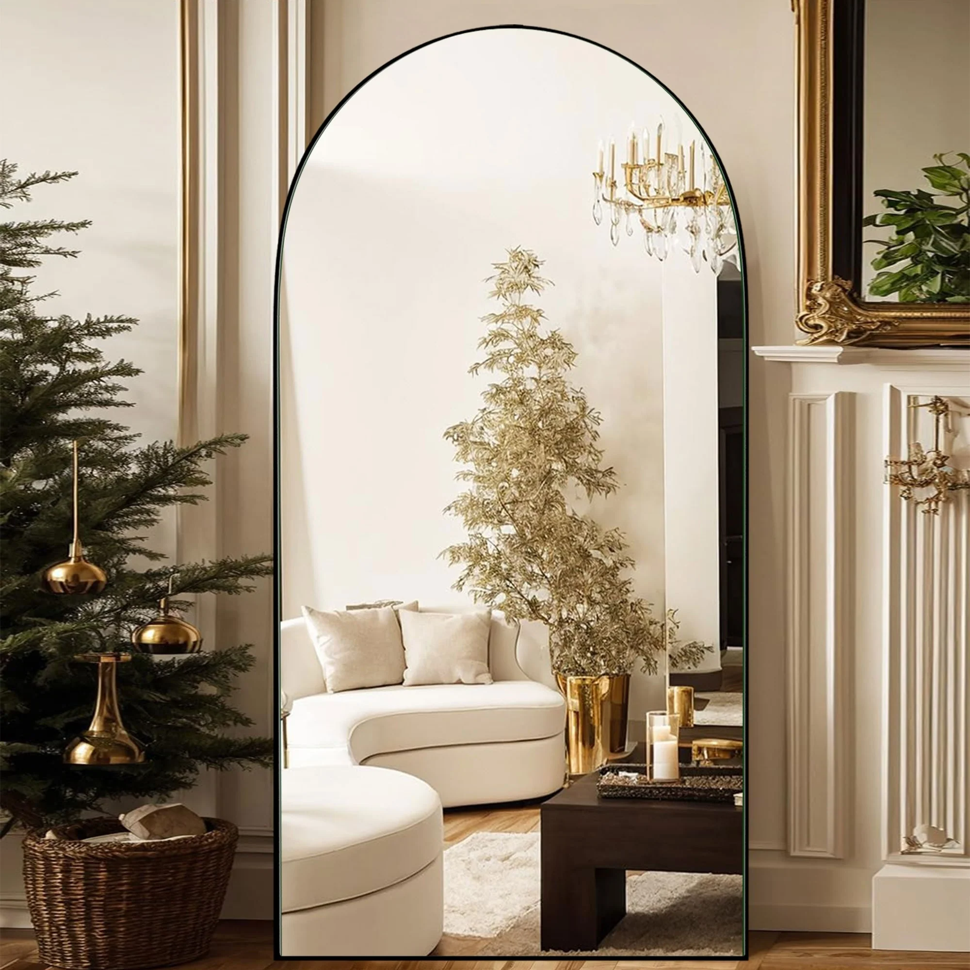 Arched Full Length Wood Floor Mirror, Full Body Standing and Wall Mounted Mirror for Bedroom, Living Room and Home Decor - Image 4