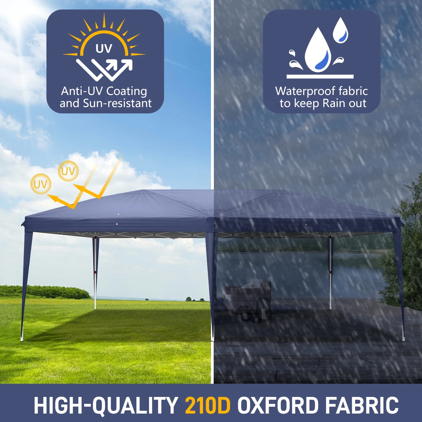 UBesGoo Ez Pop Up Patio Canopy Tent Gazebo Outdoor Party with 6 Sidewalls 10 x 20 ft Blue - Image 34