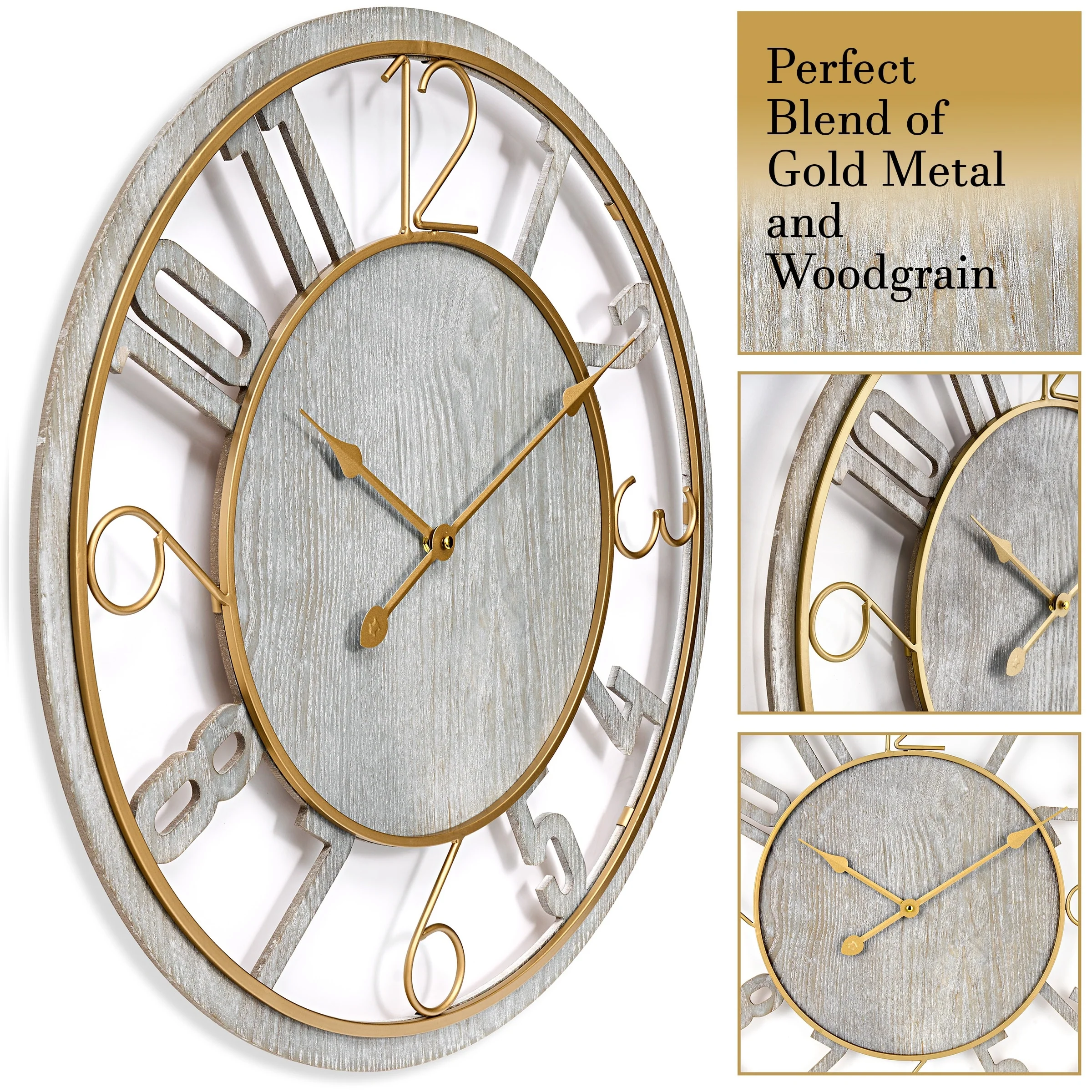 24 Inch Round Wooden Wall Clock, Modern Analog Clock with Numeral Design, Battery Operated - Image 19