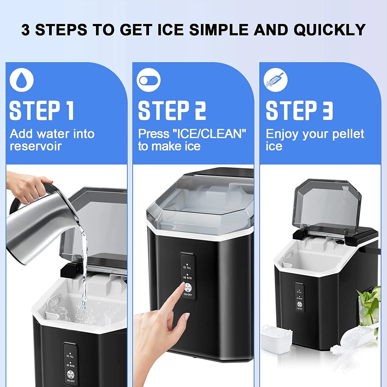 LHRIVER Countertop Nugget Ice Maker, 35Lbs/24H, Soft Chewable Ice, Ice Scoop, Self-Cleaning, White - Image 22