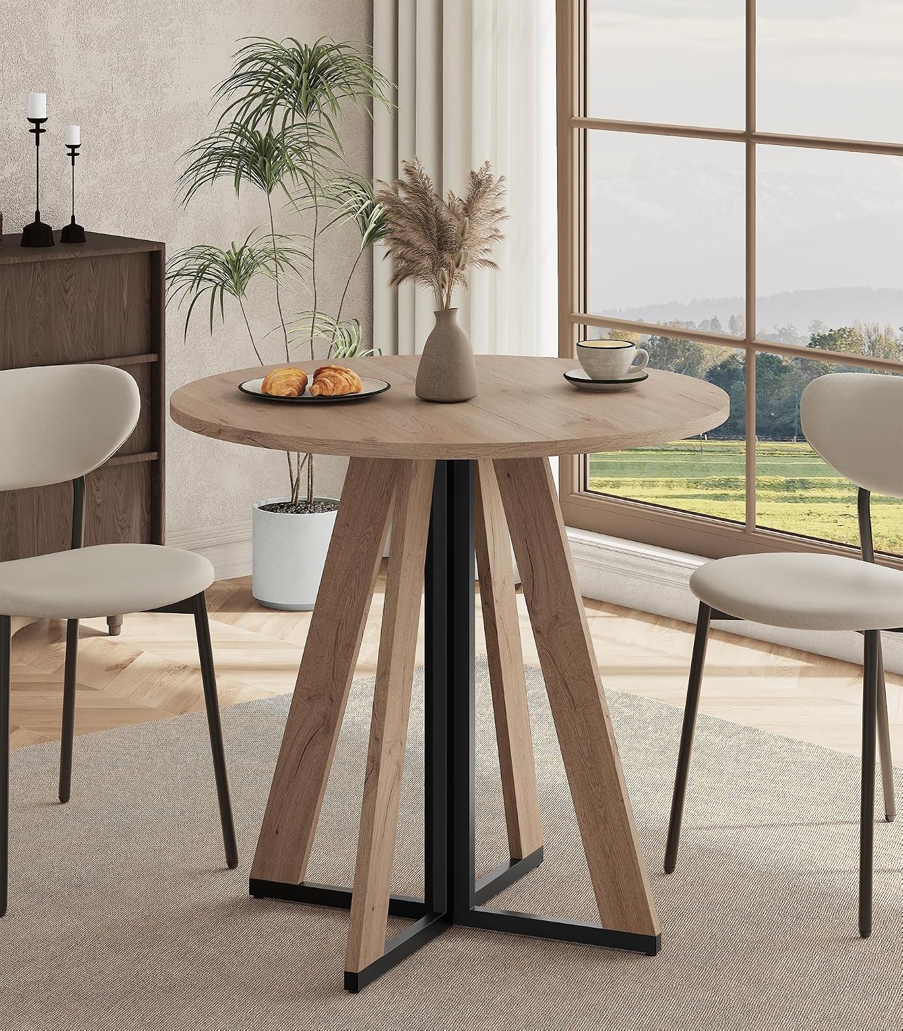 31.5 inch Round Dining Table for 2 4, Farmhouse Kitchen Table, Round Dining Room Table with Metal Legs for Small Spaces & Apartment, Space-Saving Circle Wood Dinner Table, Walnut - Image 7