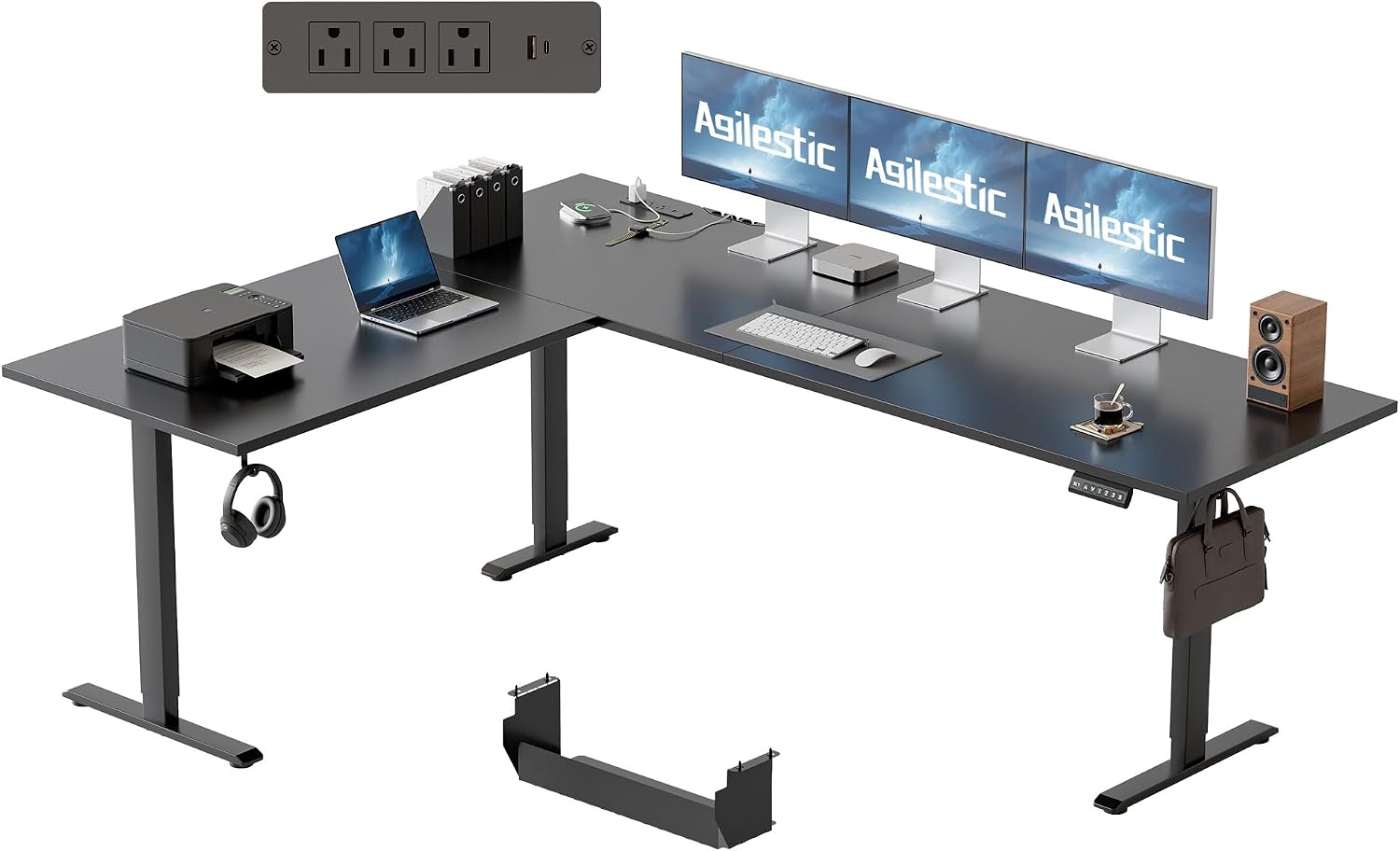 63 Inch L Shaped Electric Standing Desk with Led, Black - Image 14